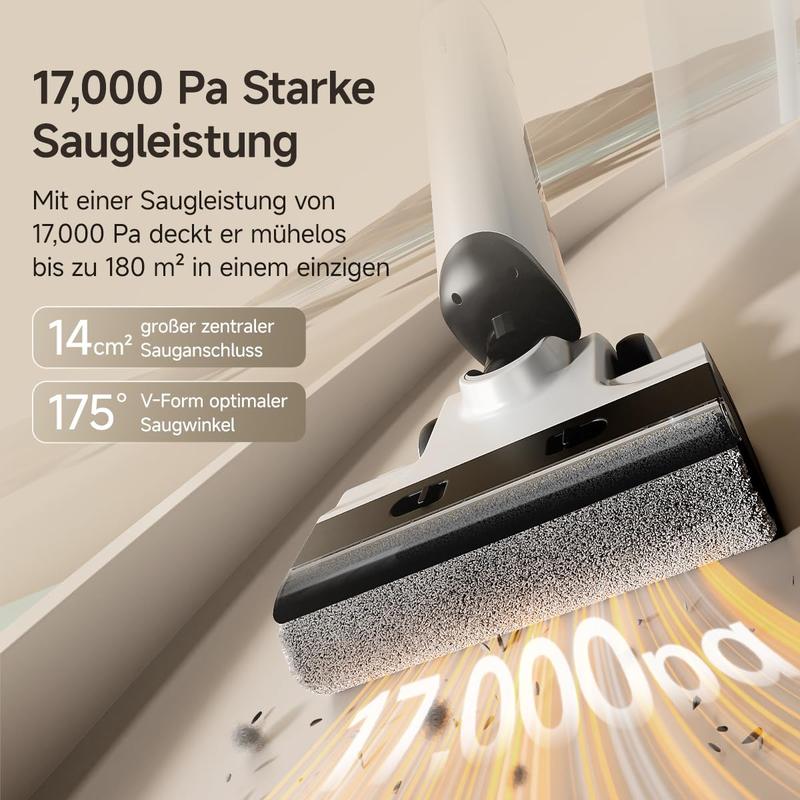 Uwant D500 Nass-/Trockensauger, Geruchskontrolle im Abwasserbehälter, 180° flachliegende Saugwippe, 17.000 Pa Saugleistung, leise Heißtrocknung bis 65 °C, selbstreinigend, freie Faserführung, IPX6 wasserdicht für Böden