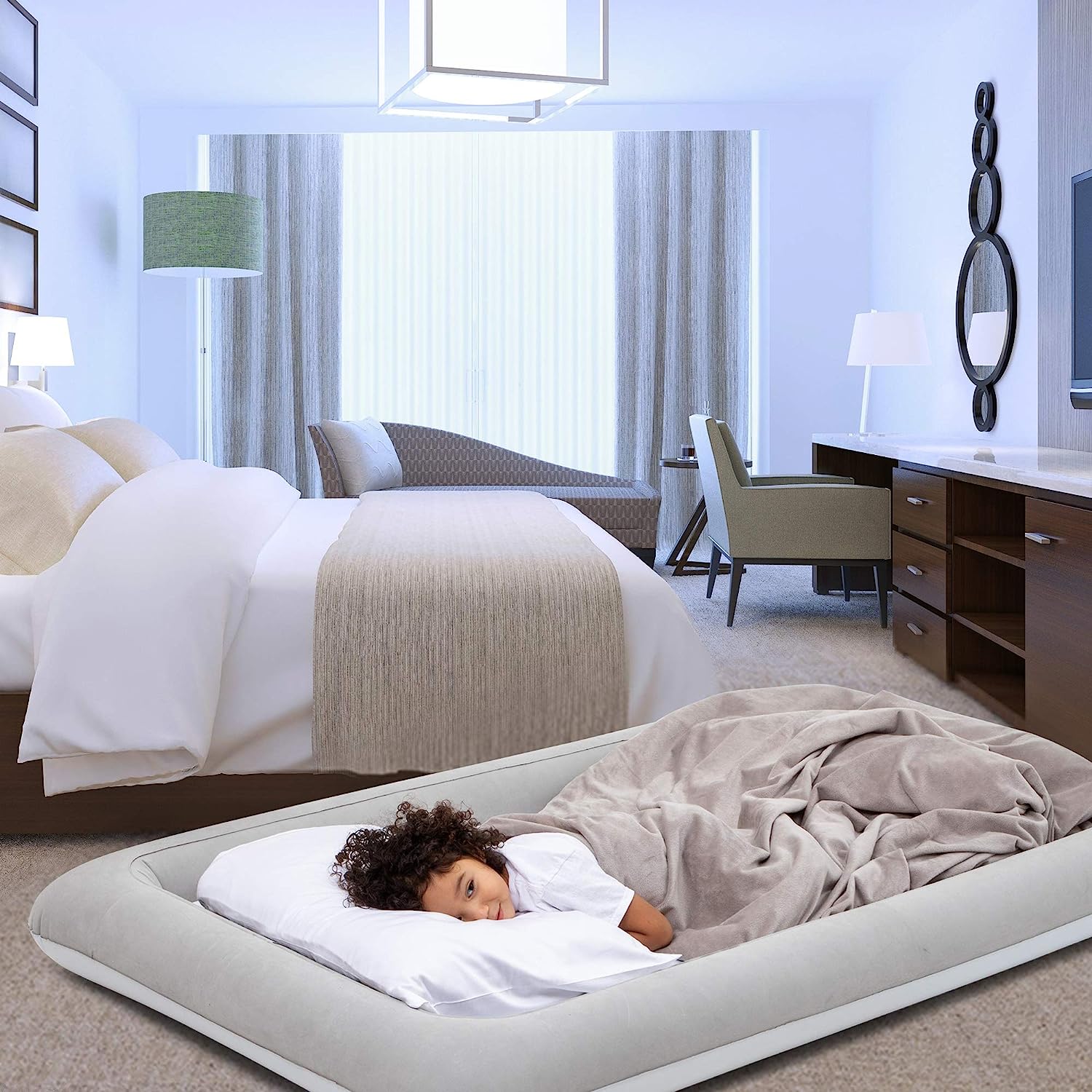 Inflatable Toddler Travel Bed - Kids Air Mattress - Portable Blow Up Bed for Children, Lightweight and Sturdy - Floor Beds and Mattresses for Youth, Durable Traveling Accessories for Toddlers