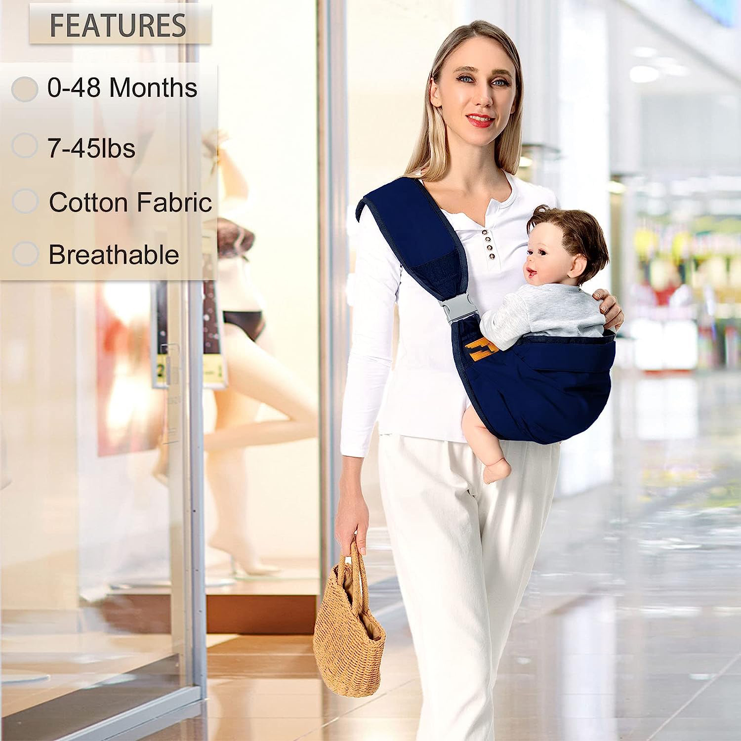 Baby Sling Carrier Newborn to Toddler, Lightweight Baby Carrier Sling, Baby Wrap Sling, Baby Hip Seat Carrier for Toddler Sling, Baby Holder Carrier, Nursing Sling, Carrying 7-45 lbs, Grey