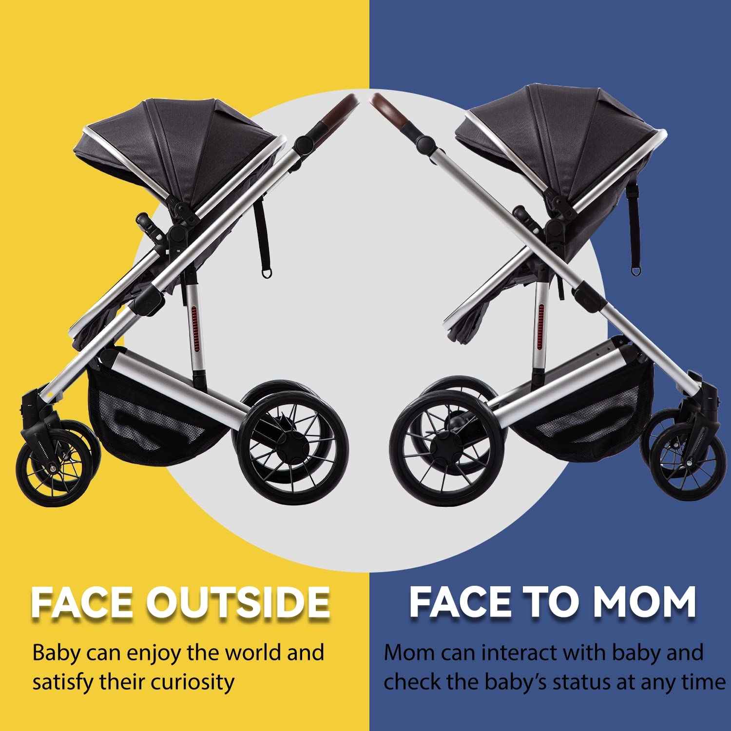 Baby Stroller - 2 in 1 High Landscape Convertible Stroller with Reversible Seat | Foldable Aluminum Alloy Pram Anti-Shock Toddler Pushchair Strollers for 0-36 Months Babies