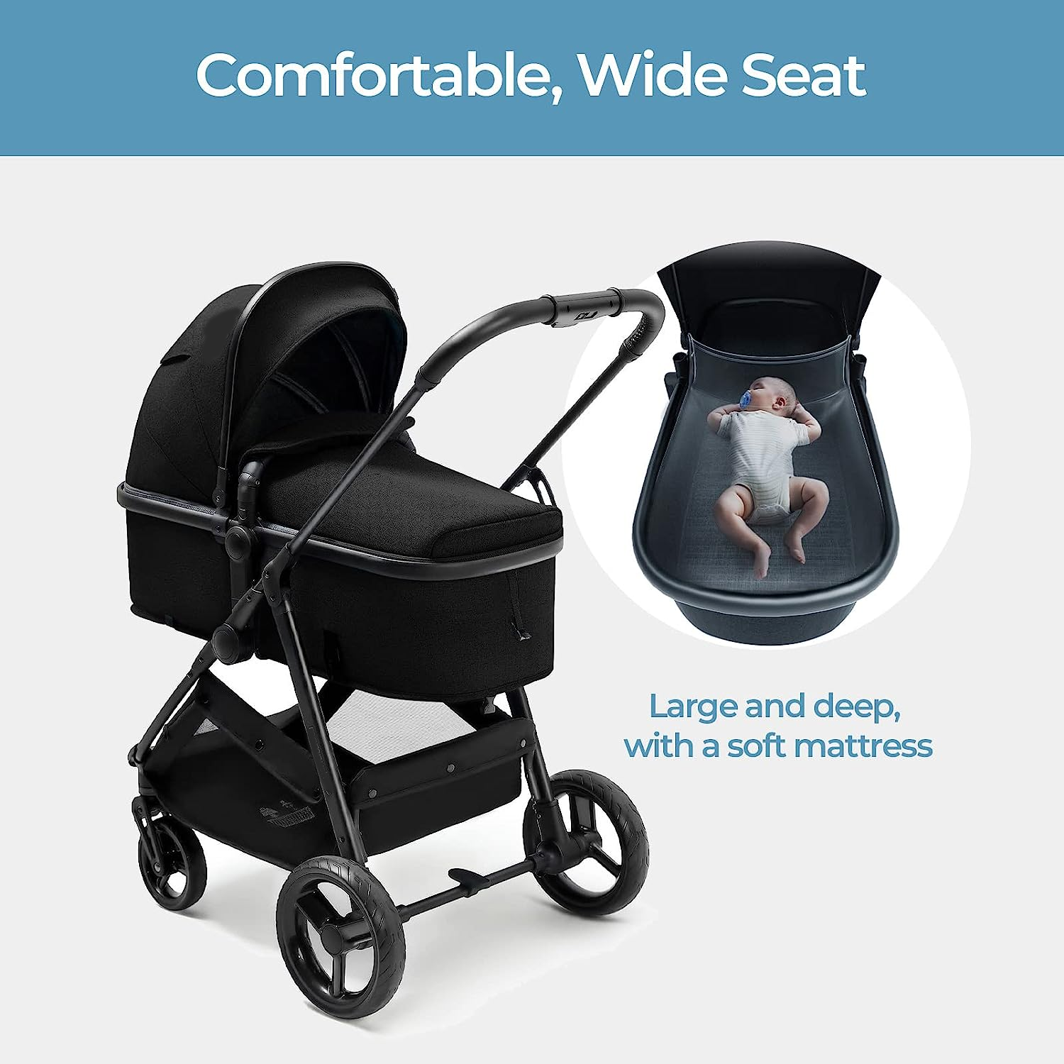 Convertible Baby Stroller with Bassinet Mode - Foldable Infant Stroller to Explore More as a Family - Toddler Stroller with Reversible Stroller Seat