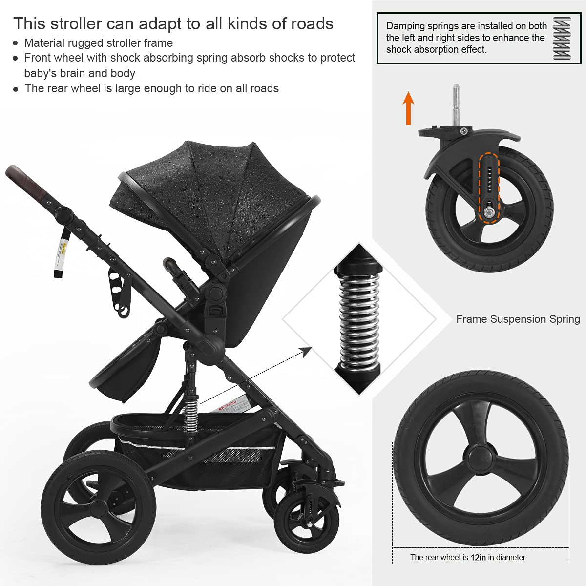 Newborn Infant Toddler Baby Stroller - Cynebaby 2 in 1 High Landscape Convertible Reversible Anti-Shock Bassinet Carriage Pram Stroller Add Cup Holder, Footmuff and Diaper Bag (Green)