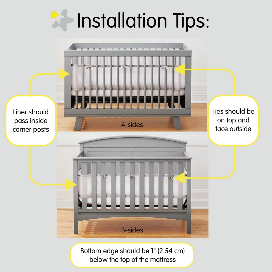 BreathableBaby Breathable Mesh Crib Liner C Classic Collection C White C Fits Full-Size Four-Sided Slatted and Solid Back Cribs C Anti-Bumper