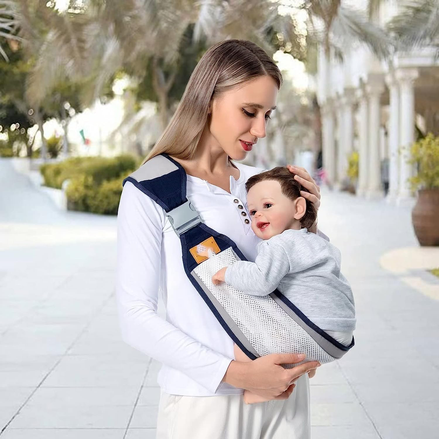 Baby Sling Carrier Newborn to Toddler, Lightweight Baby Carrier Sling, Baby Wrap Sling, Baby Hip Seat Carrier for Toddler Sling, Baby Holder Carrier, Nursing Sling, Carrying 7-45 lbs, Grey