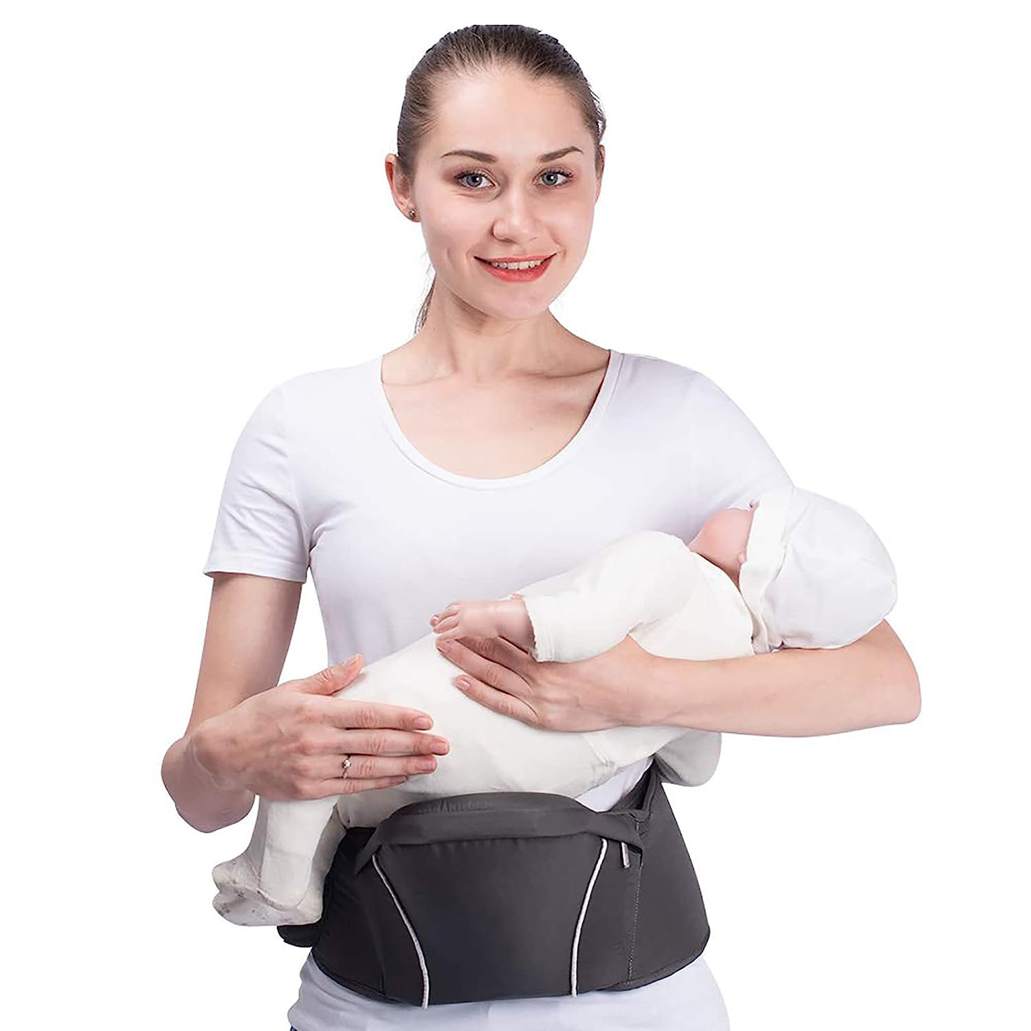 Baby Carrier Newborn to Toddler Baby Hip Carrier with Head Hood,Waist Extender & 3 Pieces Teething Pads (Grey)