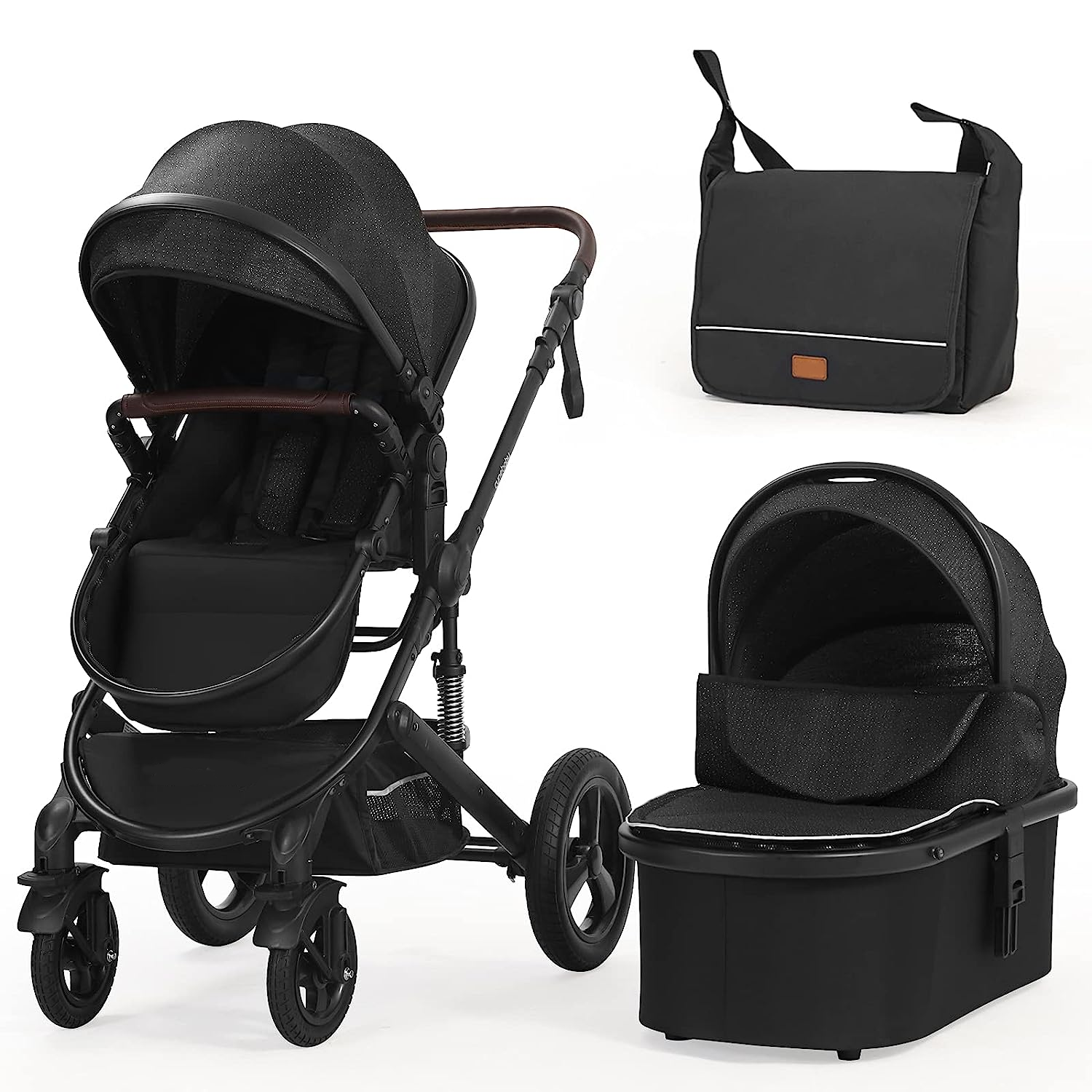 Newborn Infant Toddler Baby Stroller - Cynebaby 2 in 1 High Landscape Convertible Reversible Anti-Shock Bassinet Carriage Pram Stroller Add Cup Holder, Footmuff and Diaper Bag (Green)