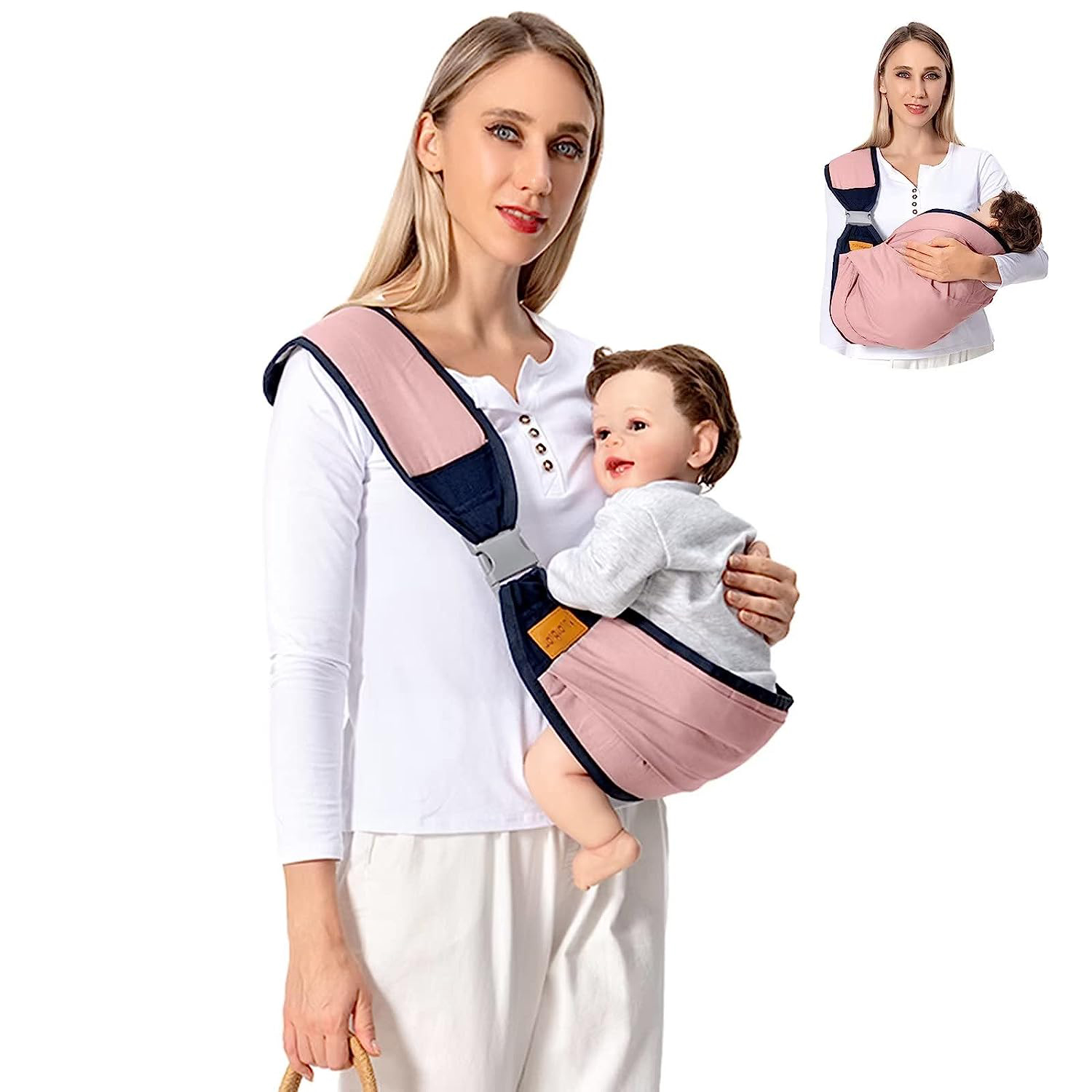 Baby Sling Carrier Newborn to Toddler, Lightweight Baby Carrier Sling, Baby Wrap Sling, Baby Hip Seat Carrier for Toddler Sling, Baby Holder Carrier, Nursing Sling, Carrying 7-45 lbs, Grey