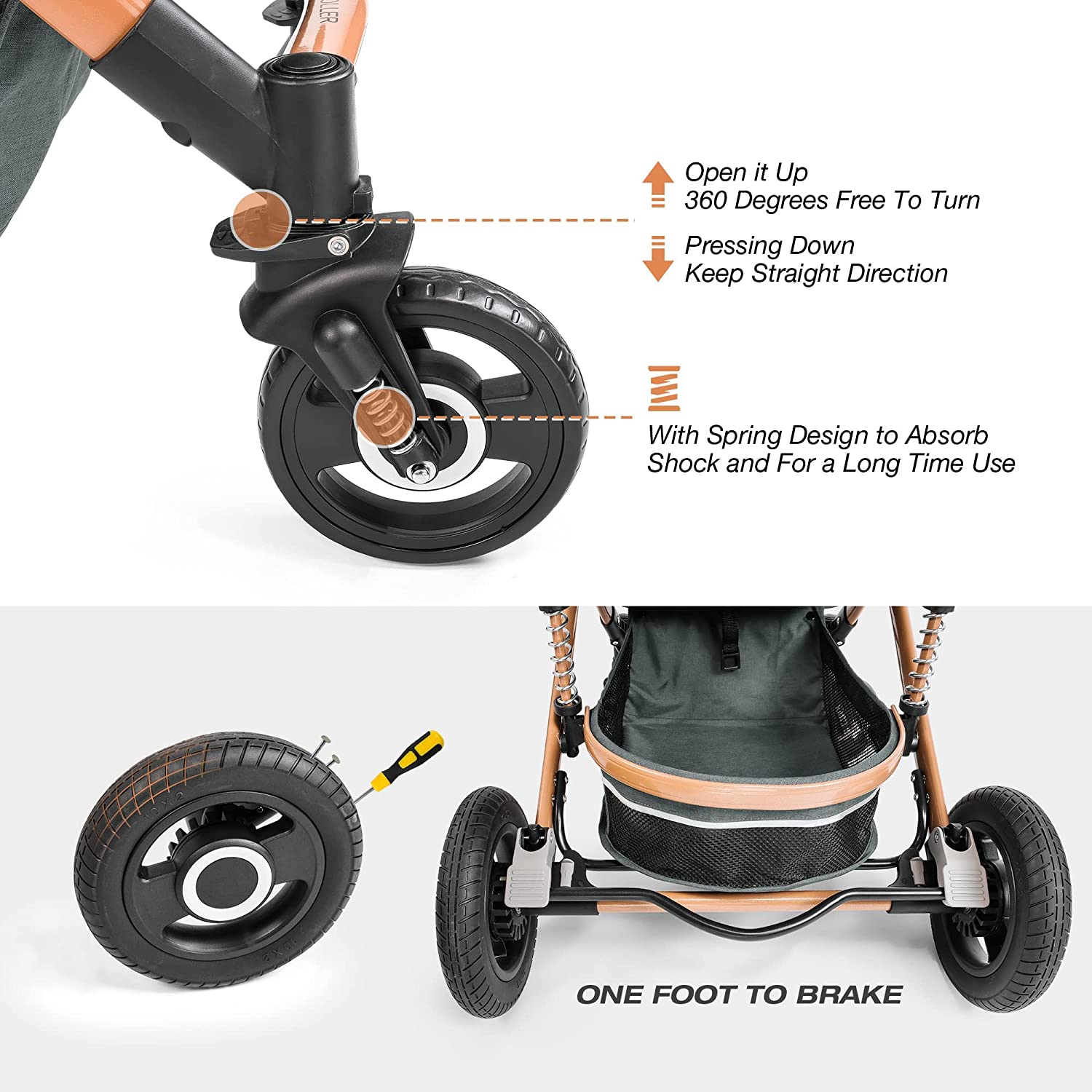 Baby Stroller, High Landscape Infant Stroller, Newborn Reversible Bassinet Pram, Foldable Pushchair with Foot Cover, Cup Holder, Net, Safety Wrist Strap (Celadon)