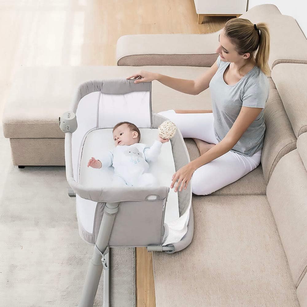 Bassinet,Bassinet for Baby,Bedside Crib,Baby Bassinets Bedside Sleeper for Newborn Infant| Built-in Wheels, Dark Grey