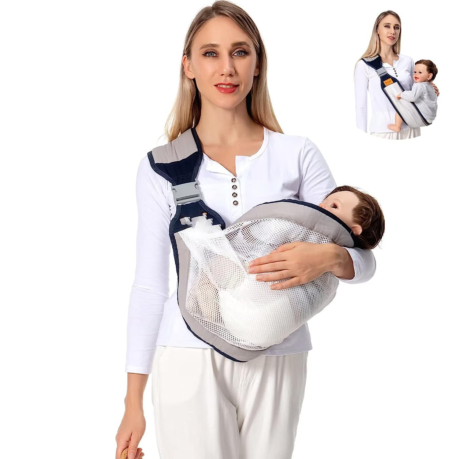 Baby Sling Carrier Newborn to Toddler, Lightweight Baby Carrier Sling, Baby Wrap Sling, Baby Hip Seat Carrier for Toddler Sling, Baby Holder Carrier, Nursing Sling, Carrying 7-45 lbs, Grey