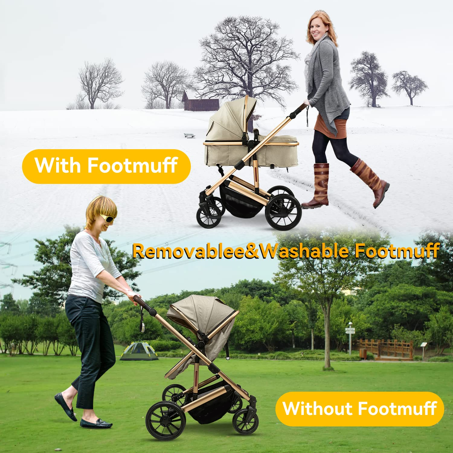 Baby Stroller - 2 in 1 High Landscape Convertible Stroller with Reversible Seat | Foldable Aluminum Alloy Pram Anti-Shock Toddler Pushchair Strollers for 0-36 Months Babies