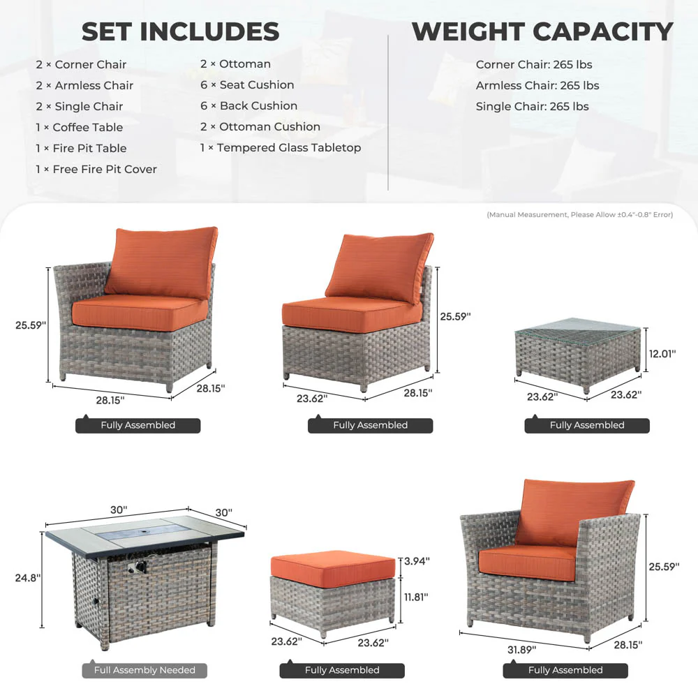Ovios New Rimaru Series Patio Furniture Set 10-Piece include 42