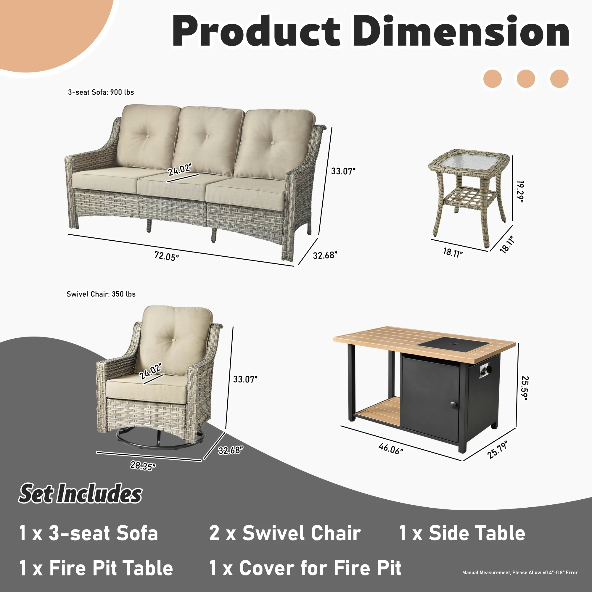 Ovios Conversation Set 5-Piece PAD Series include Rocking Chair & 47