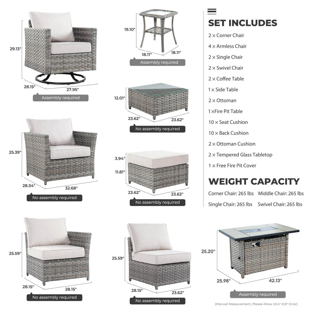 Ovios New Rimaru Series Patio Furniture Set 15-Piece include Swivel Chairs and 42