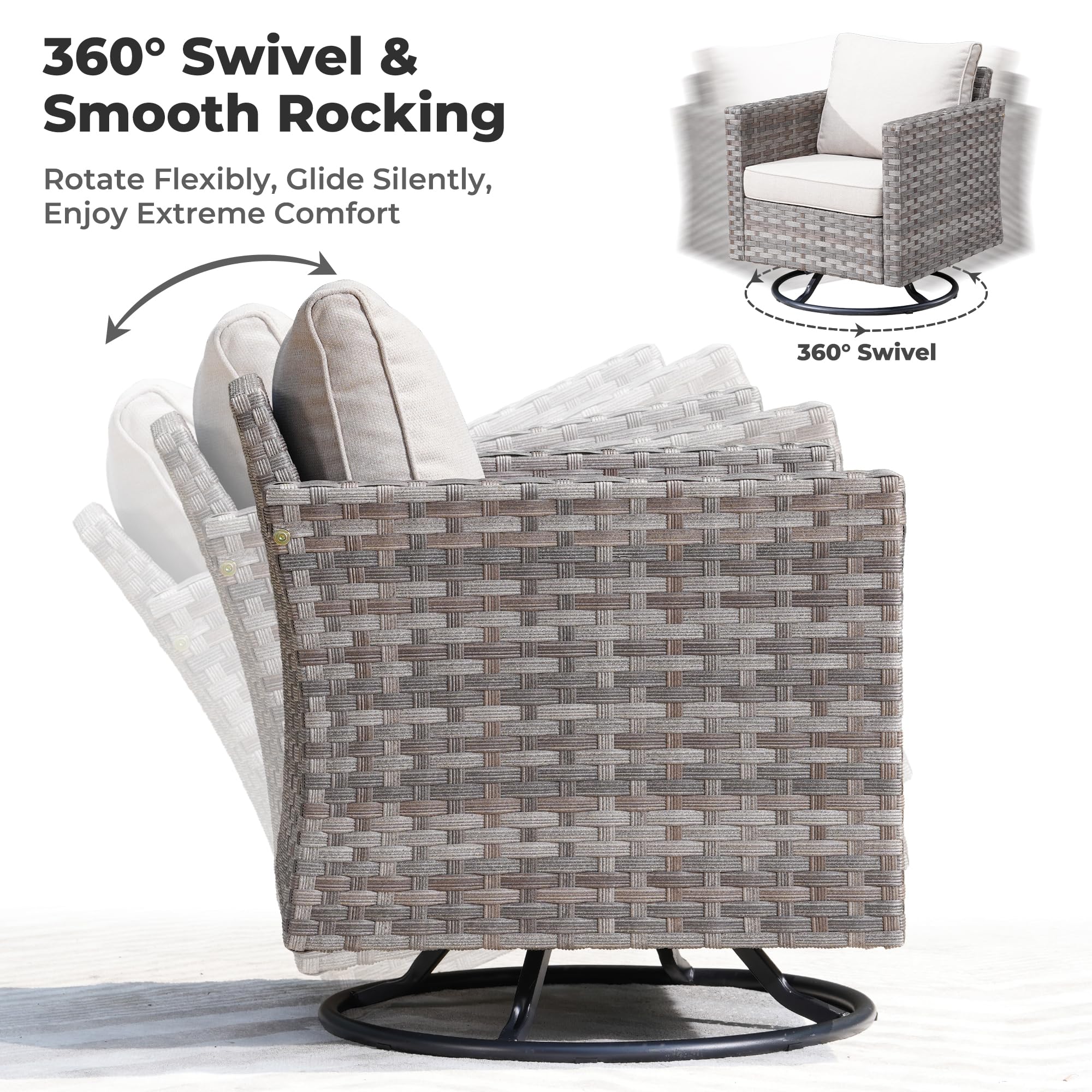 Ovios 9 Pieces Patio Furniture Set, Outdoor Sectional Sofa with Swivel Rocking Chair, 30