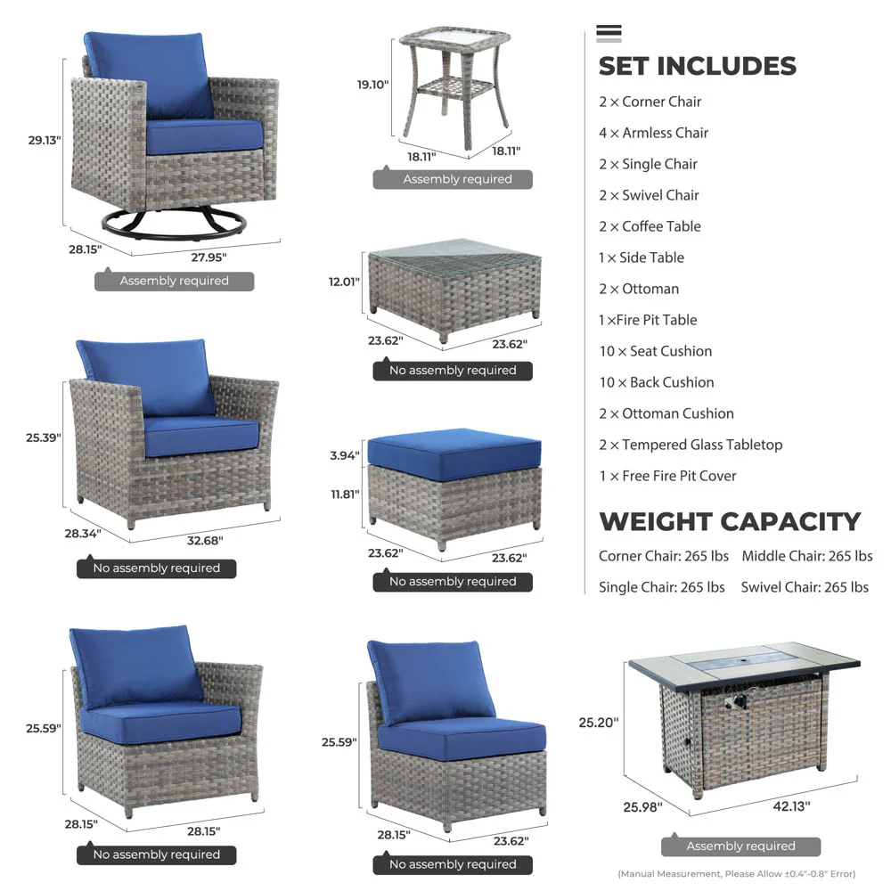 Ovios New Rimaru Series Patio Furniture Set 15-Piece include Swivel Chairs and 42