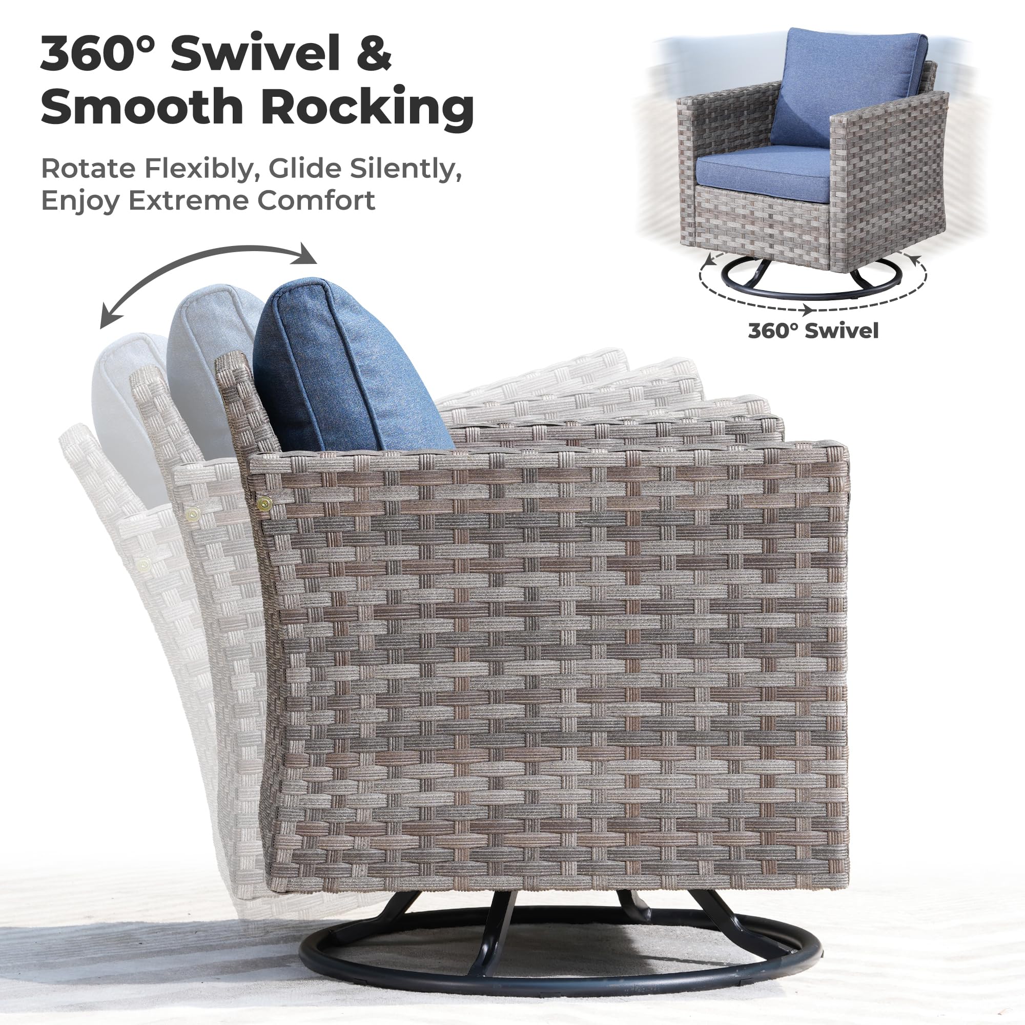 Ovios 9 Pieces Patio Furniture Set, Outdoor Sectional Sofa with Swivel Rocking Chair, 30