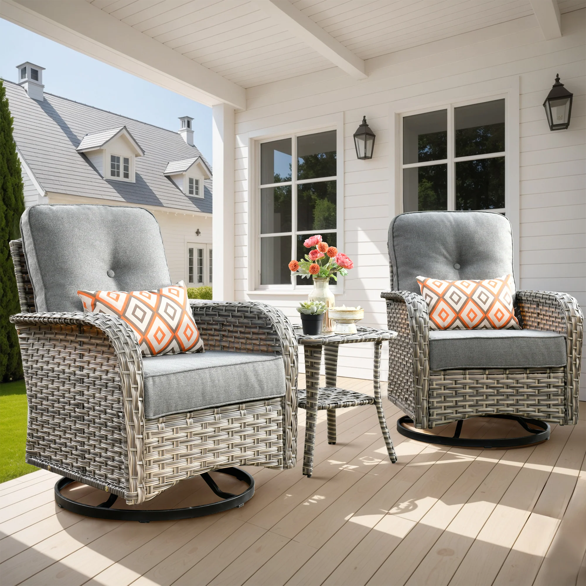 Ovios VNC Series Patio Swivel Chair 3-Piece Set