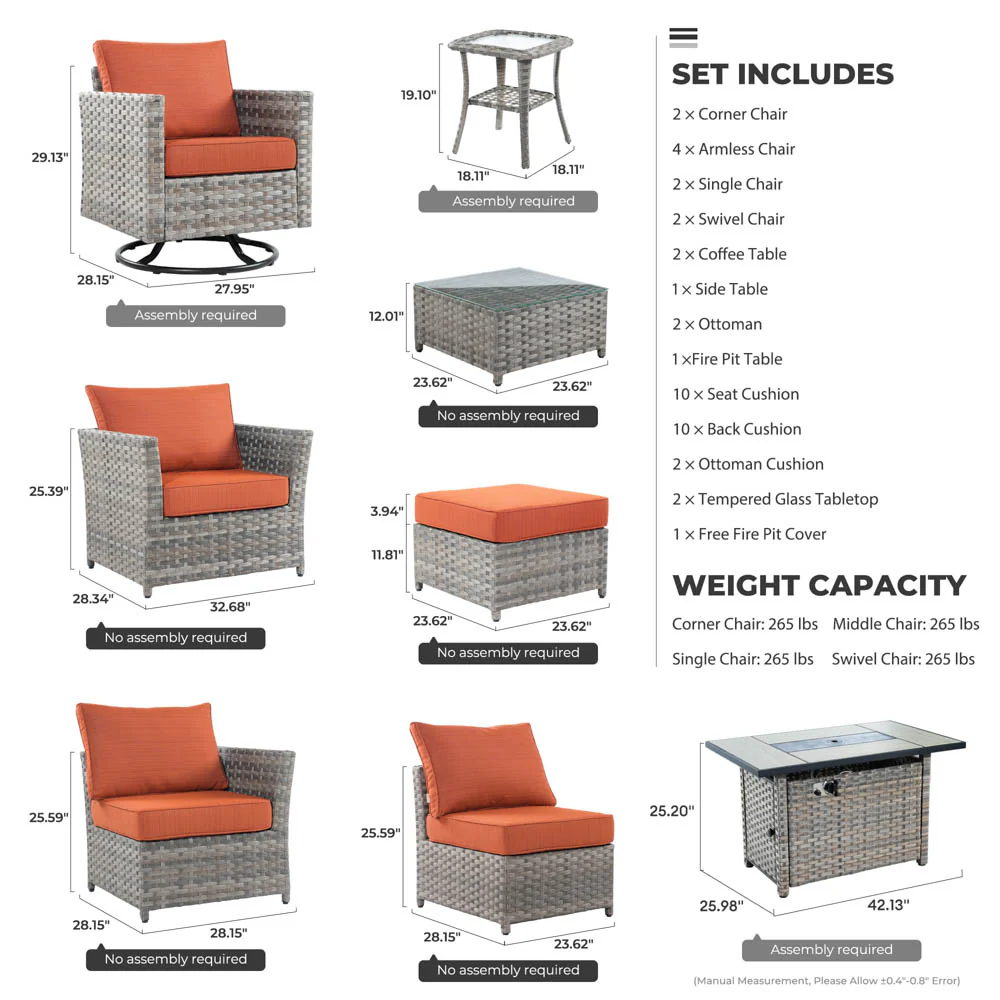 Ovios New Rimaru Series Patio Furniture Set 15-Piece include Swivel Chairs and 42