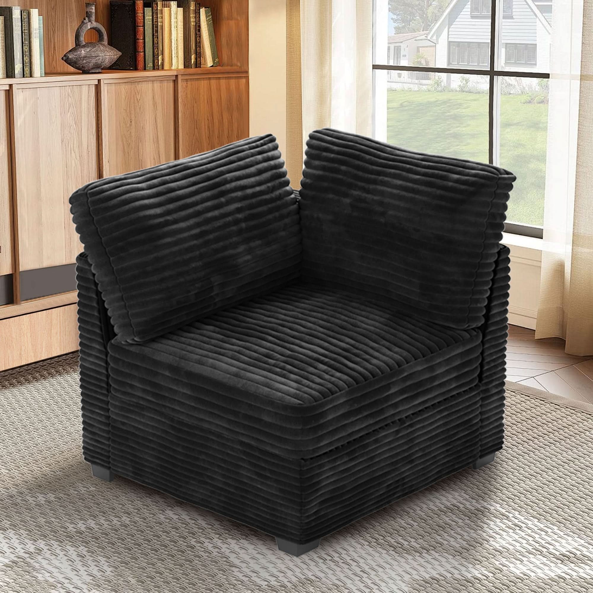 Ovios Living Room Modular Couch Corner Chair, 1 Wale Plush Corduroy Fabric