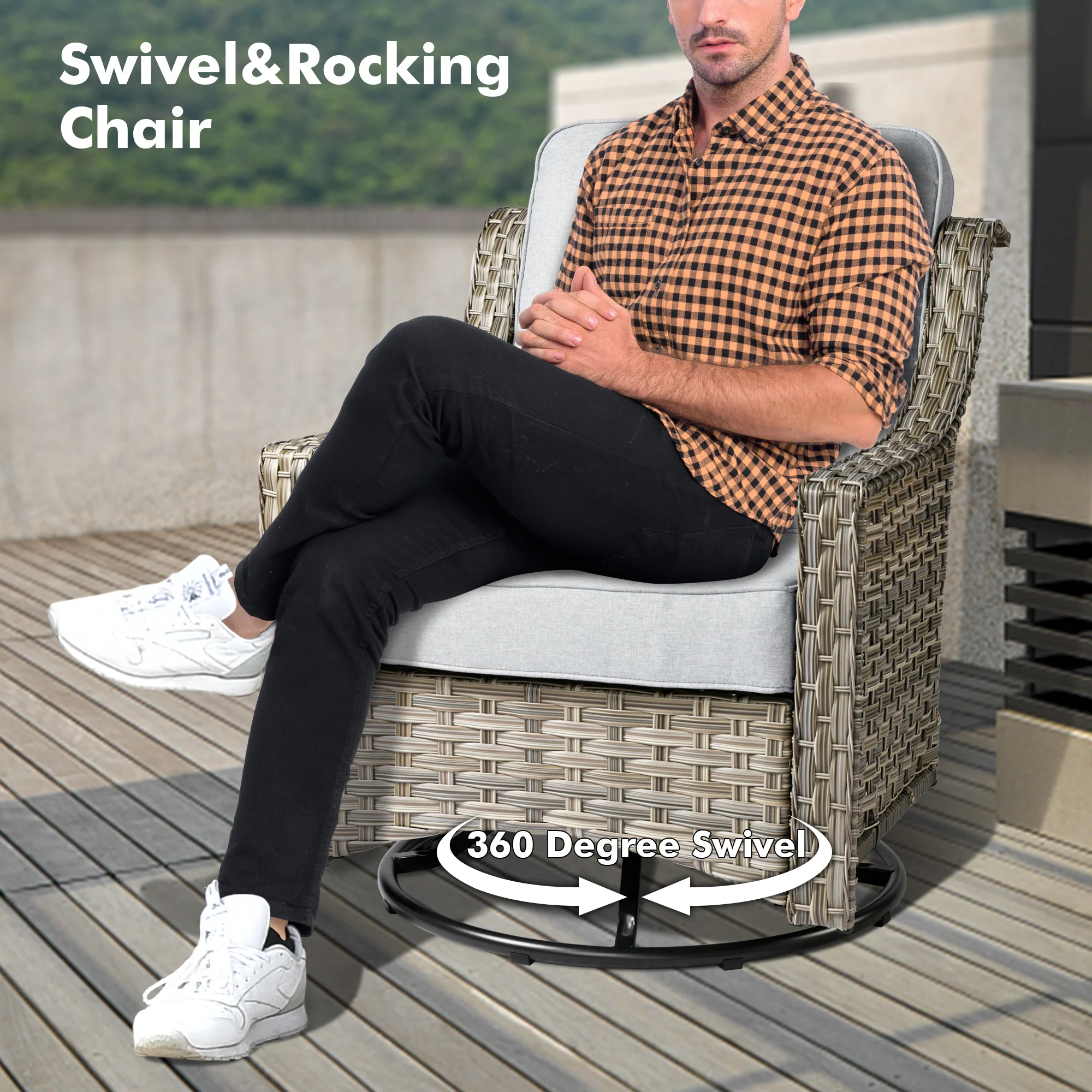 Ovios Conversation Set 5-Piece PAD Series include Rocking Chair & 47