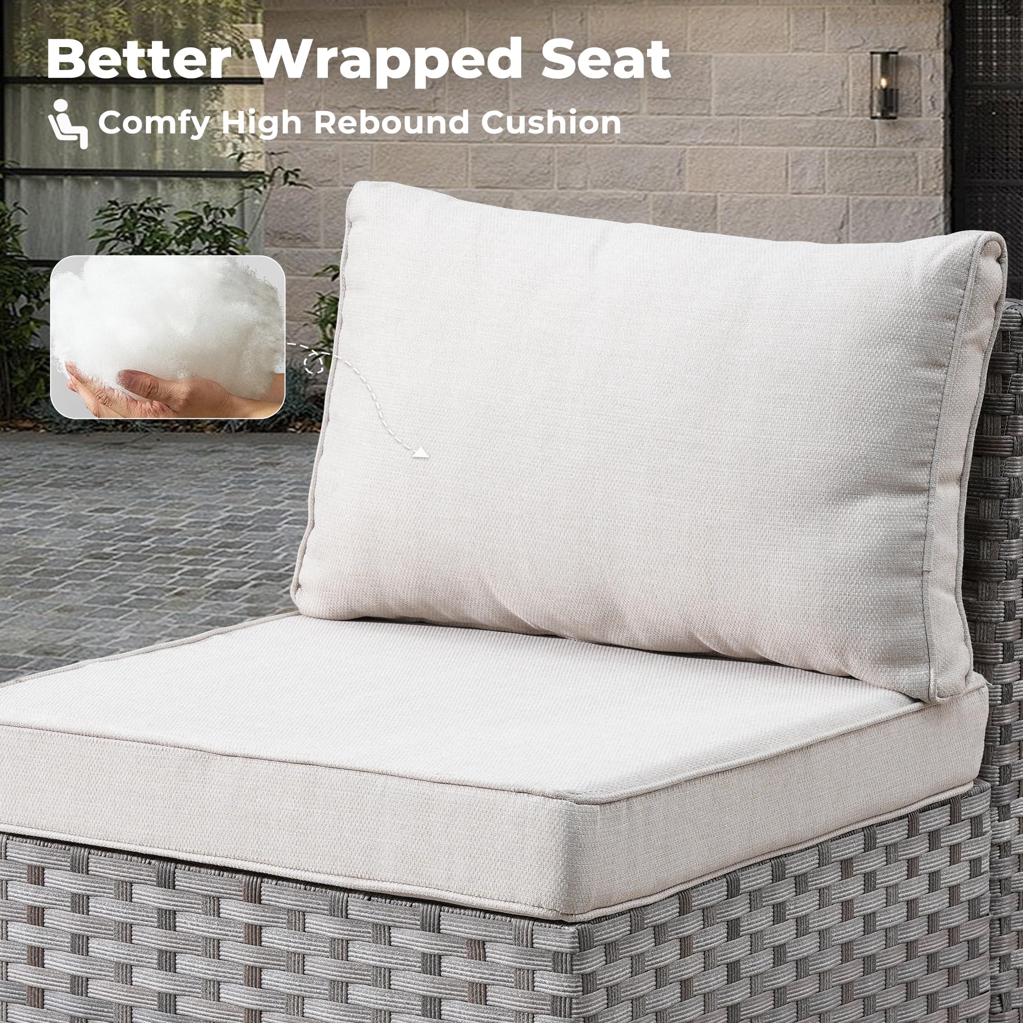 Ovios 6 Pieces Outdoor Sectional Sofa with 7.68'' Broad Handrails
