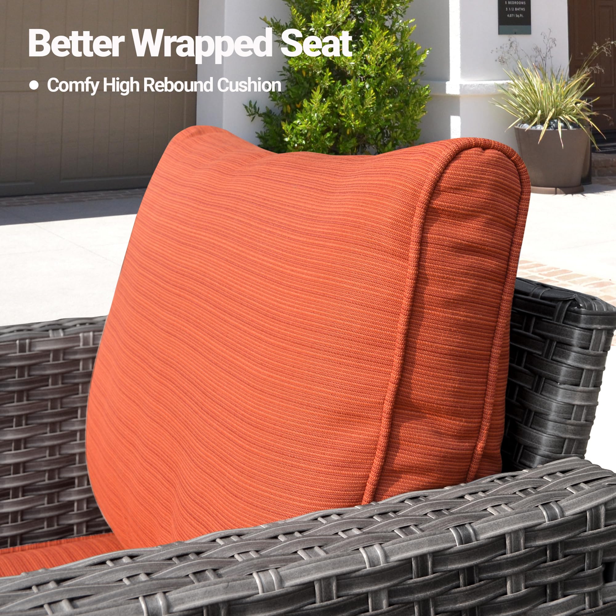 Ovios Patio Vultros 6-Piece Set With Swivel Chair Lover seat and 30'' Propane Fire Pit Table