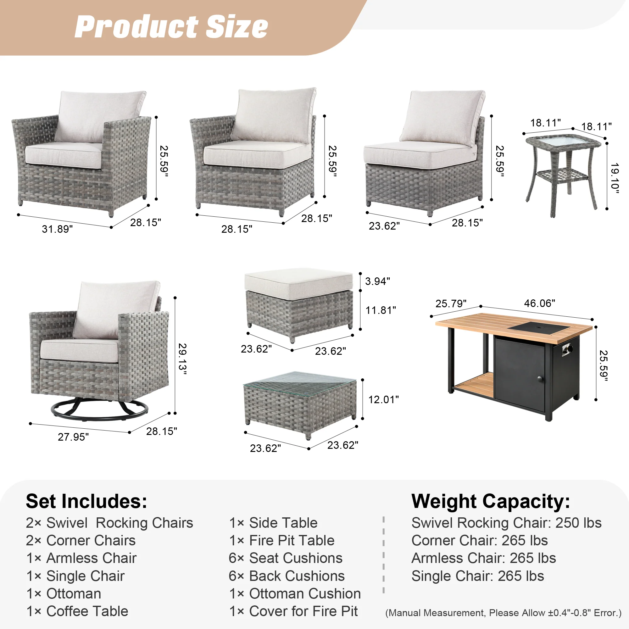Ovios Patio Furniture Set 10-Piece include 42