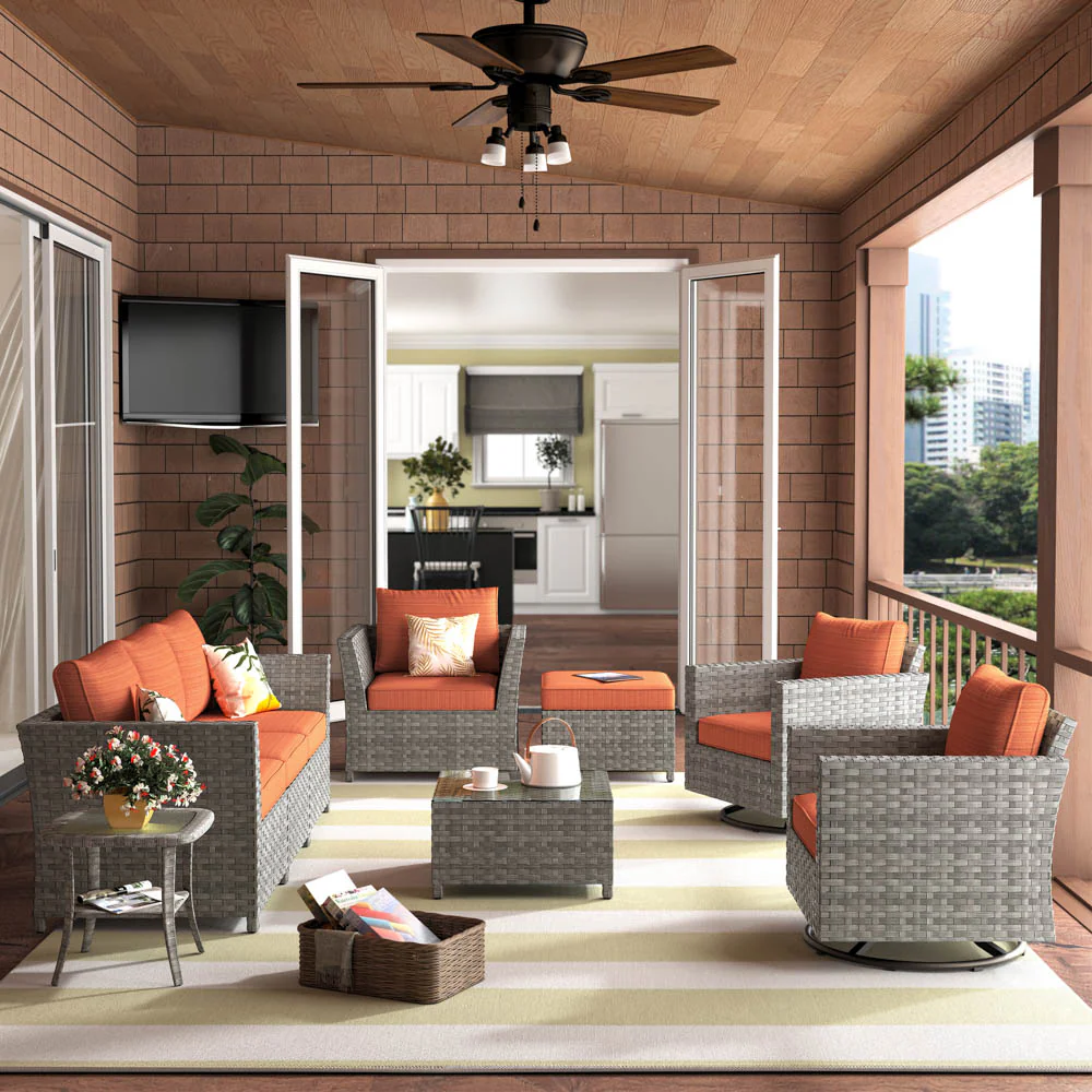 Ovios New Rimaru Series Patio Furniture Set  9-Piece include Swivel Chairs Set Partially Assembled