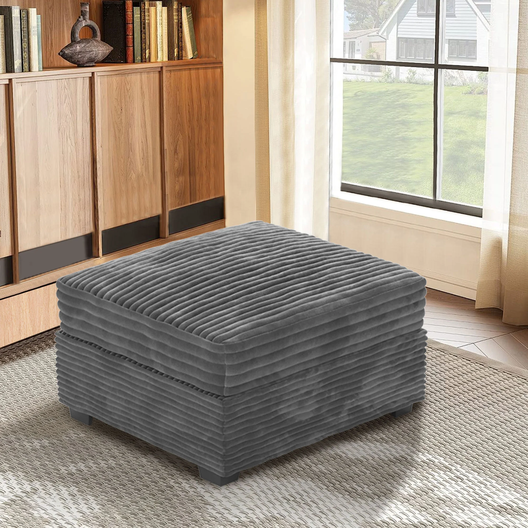 Ovios Living Room Modular Couch Ottoman, 1 Wale Plush Corduroy Fabric