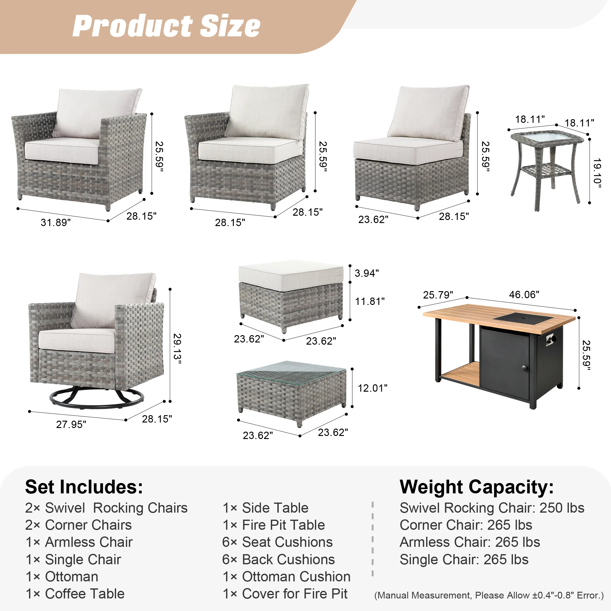 Ovios Patio Furniture Set 10-Piece include 42