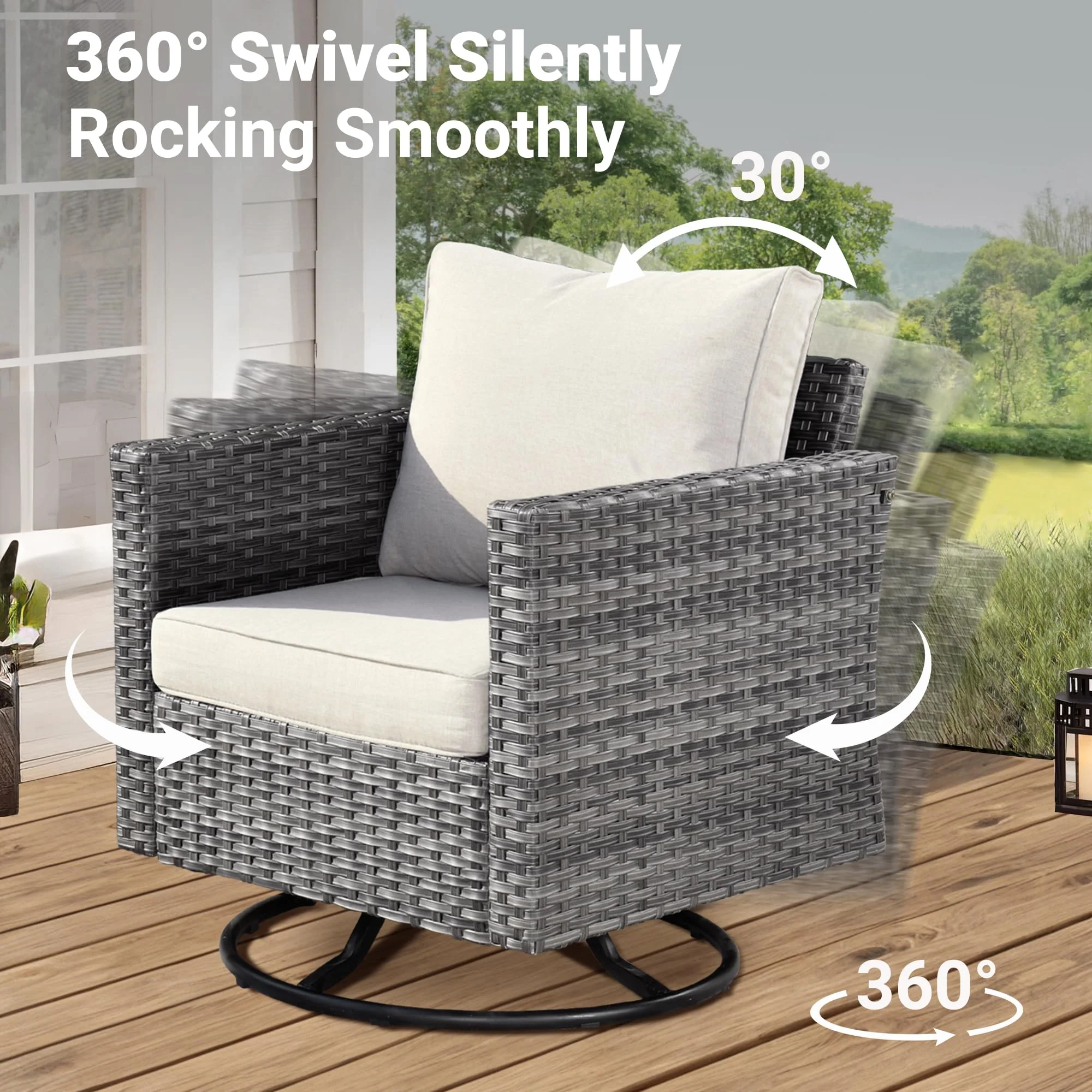 Ovios Patio Furniture Set 6-Piece with Swivel Rocking Chairs and Table
