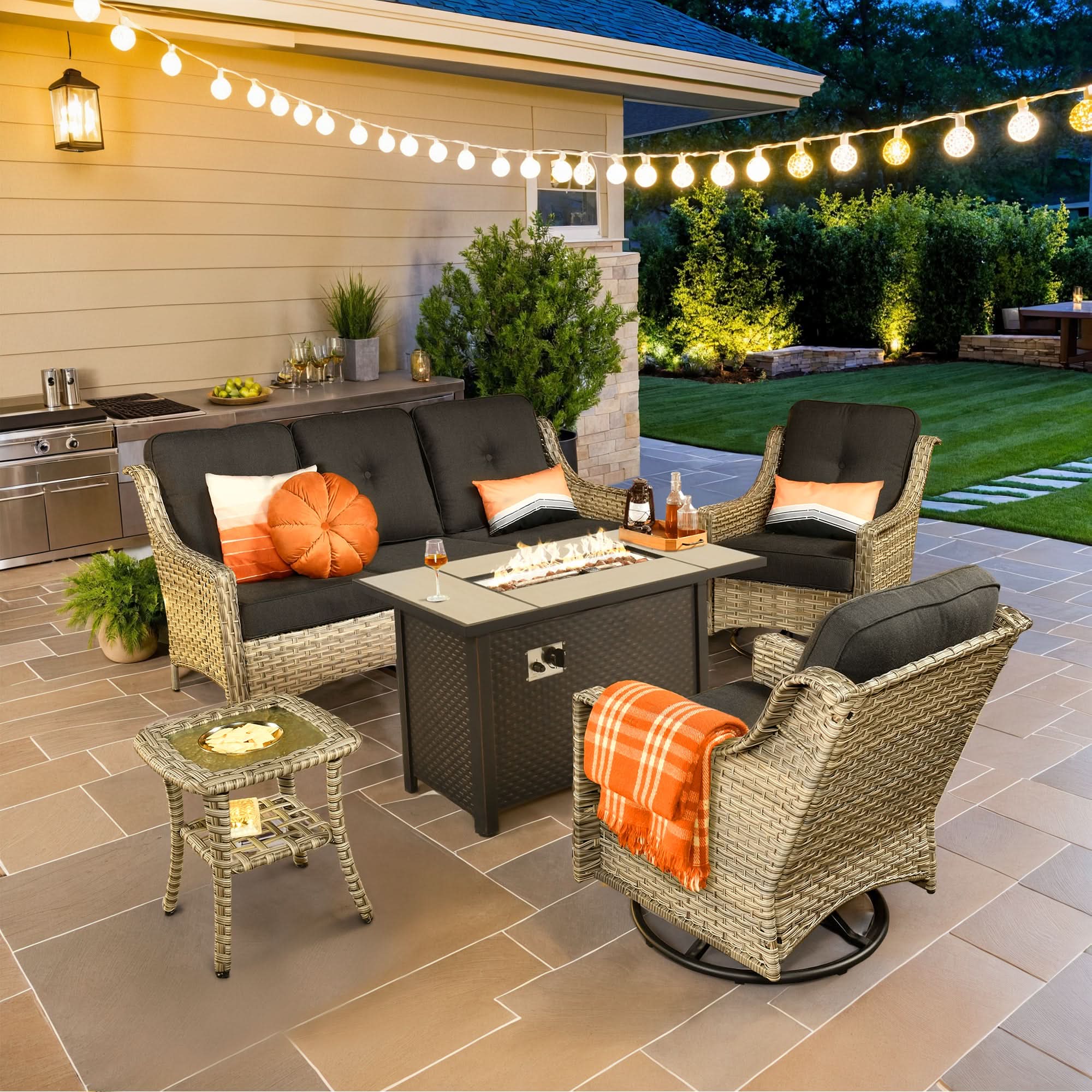 Ovios Outdoor 5 Pieces Coversation Set with 42