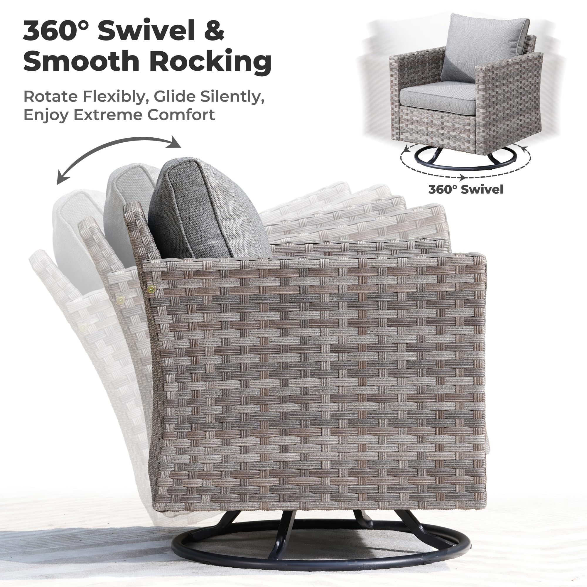 Ovios 9 Pieces Patio Furniture Set, Outdoor Sectional Sofa with Swivel Rocking Chair, 30
