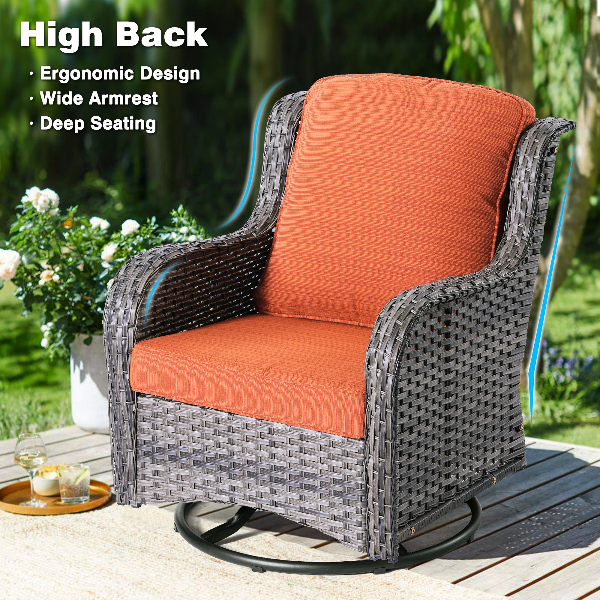 Ovios Patio Furniture Set 3-Piece with Swivel Chairs and Side Table Kenard