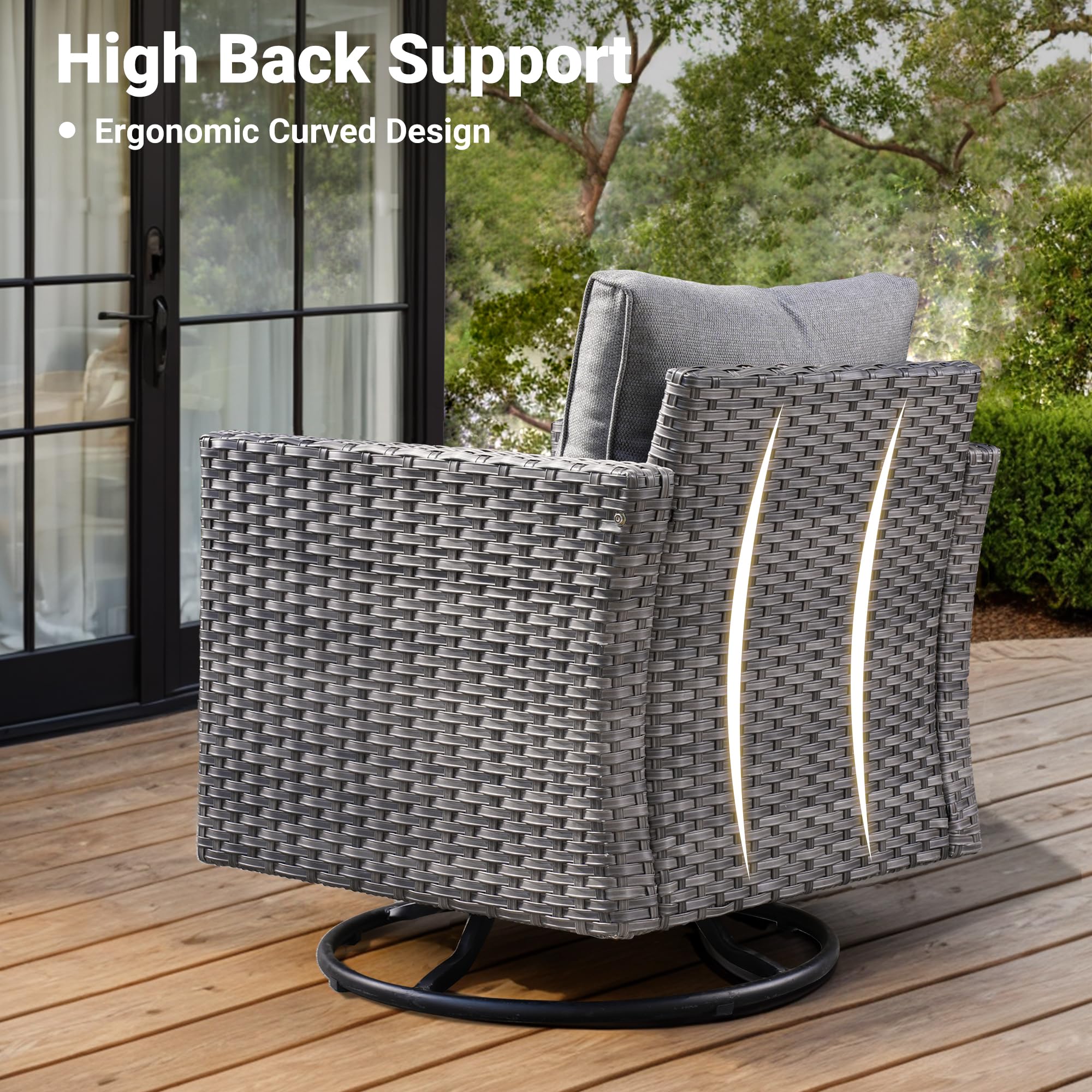 Ovios Patio Furniture Set 6-Piece with Swivel Rocking Chairs and Table