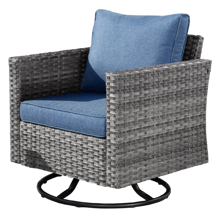 Ovios Patio Furniture 11-Piece Outdoor Sectional Sofa Set with Wicker Rocking Swivel Chairs and 42.12'' Fire Pit