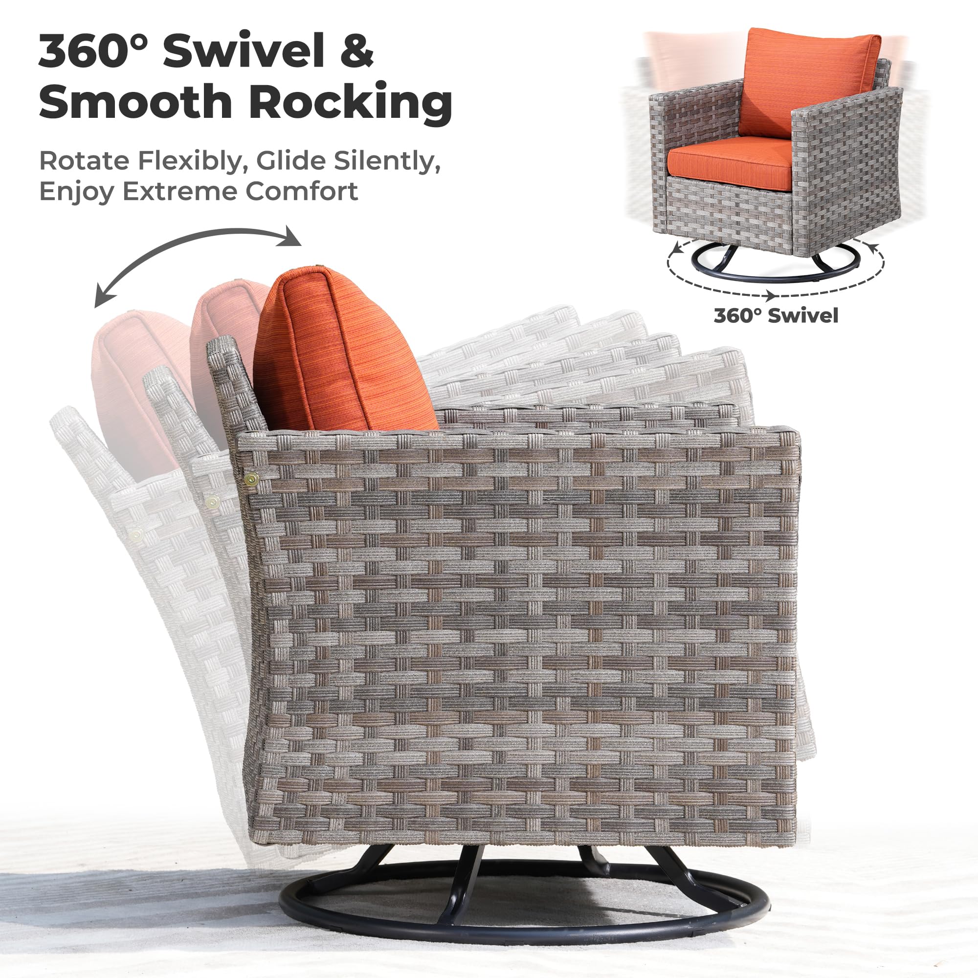 Ovios 9 Pieces Patio Furniture Set, Outdoor Sectional Sofa with Swivel Rocking Chair, 30