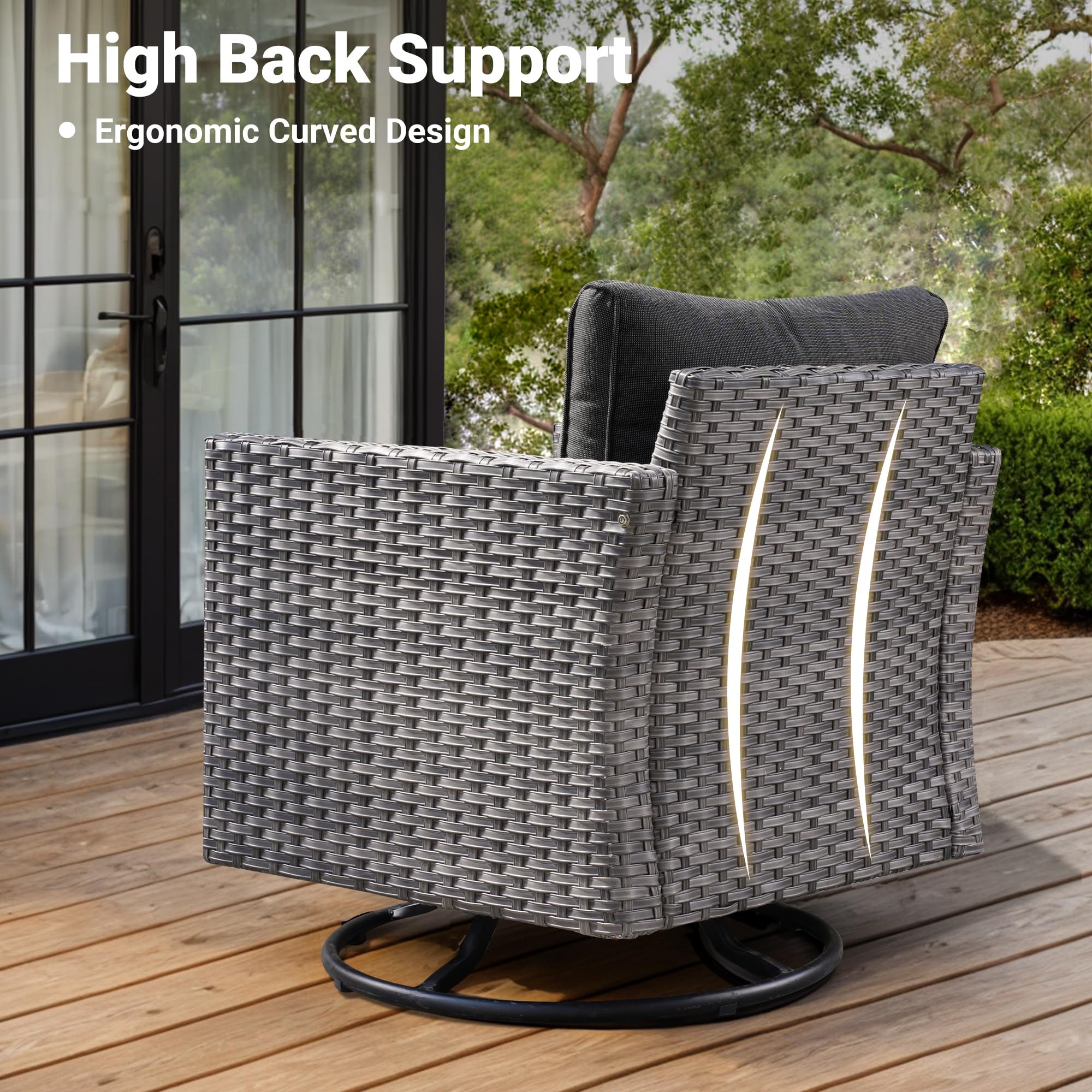Ovios Patio Furniture Set 6-Piece with Swivel Rocking Chairs and Table