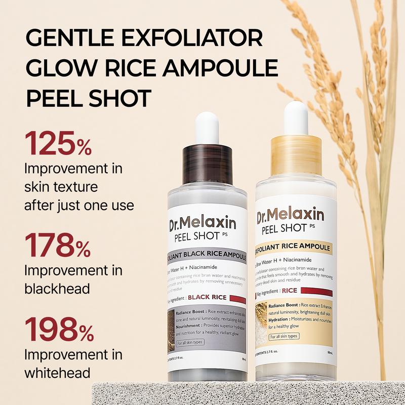 Peel Shot Glow Rice Ampoule Duo - Serums for Brightening, Exfoliating, and Moisturizing - Suitable for All Skin Types