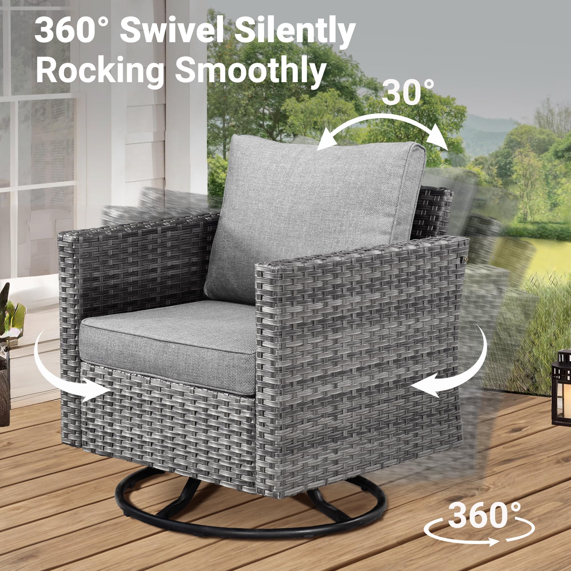 Ovios Patio Furniture Set 6-Piece with Swivel Rocking Chairs and Table