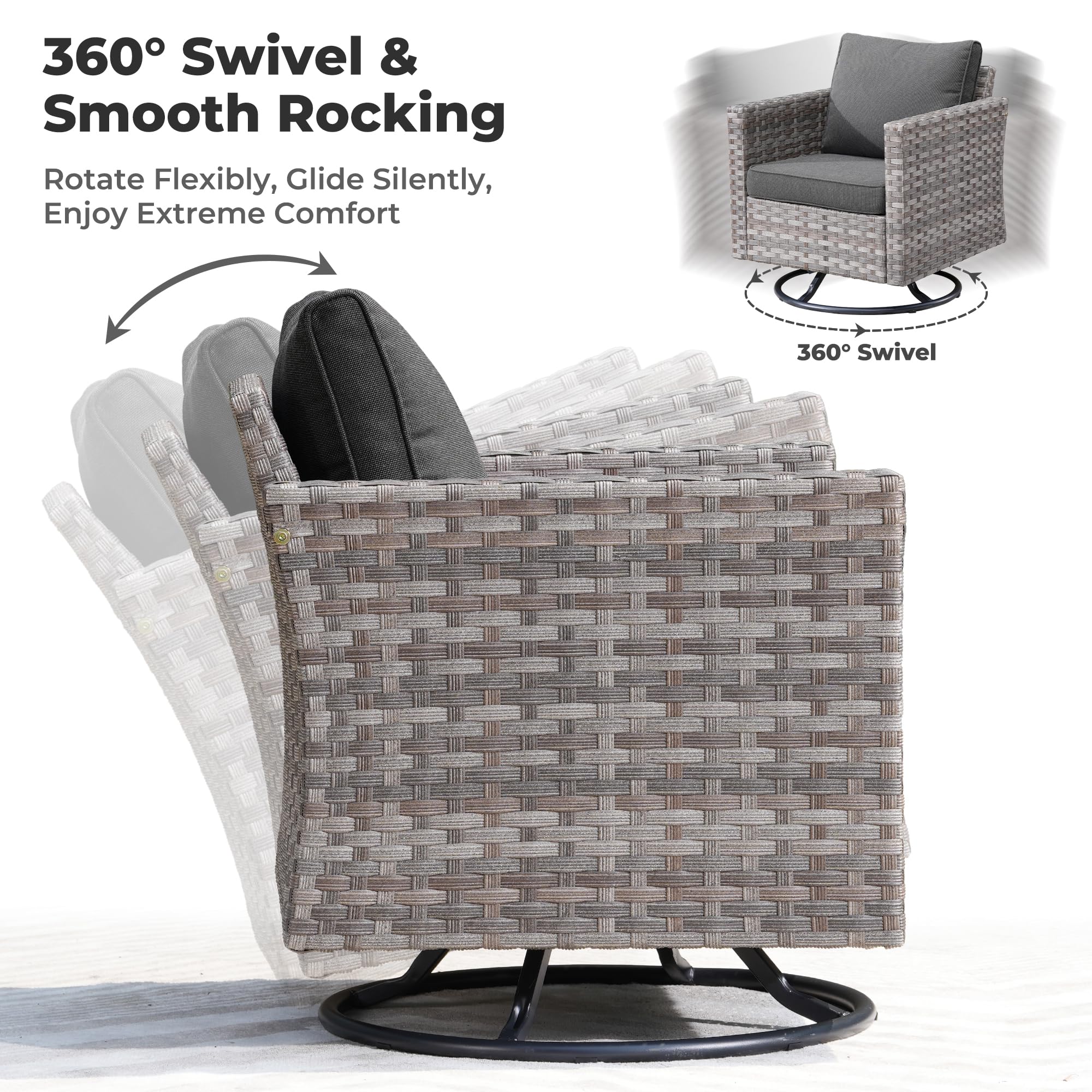 Ovios 9 Pieces Patio Furniture Set, Outdoor Sectional Sofa with Swivel Rocking Chair, 30