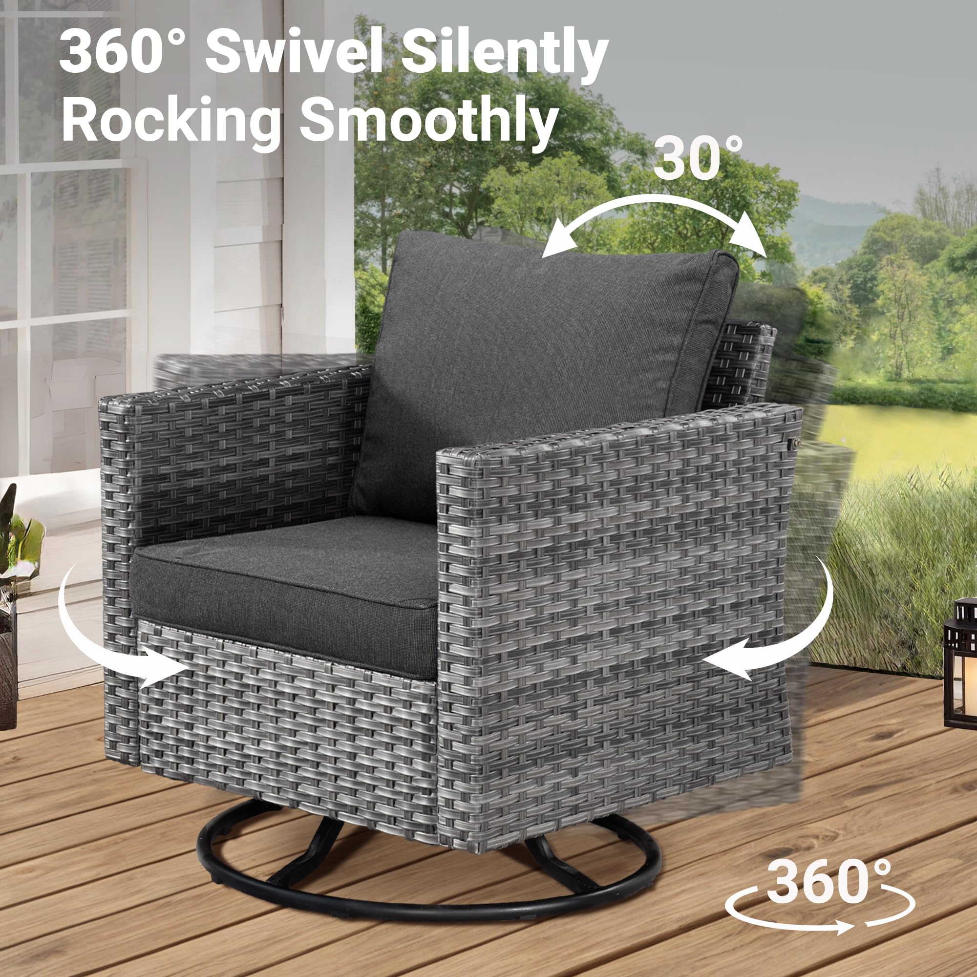 Ovios Patio Furniture Set 6-Piece with Swivel Rocking Chairs and Table