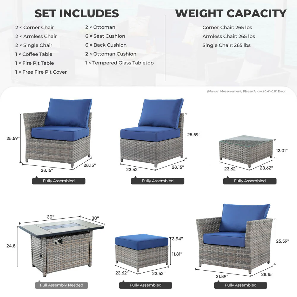 Ovios New Rimaru Series Patio Furniture Set 10-Piece include 42
