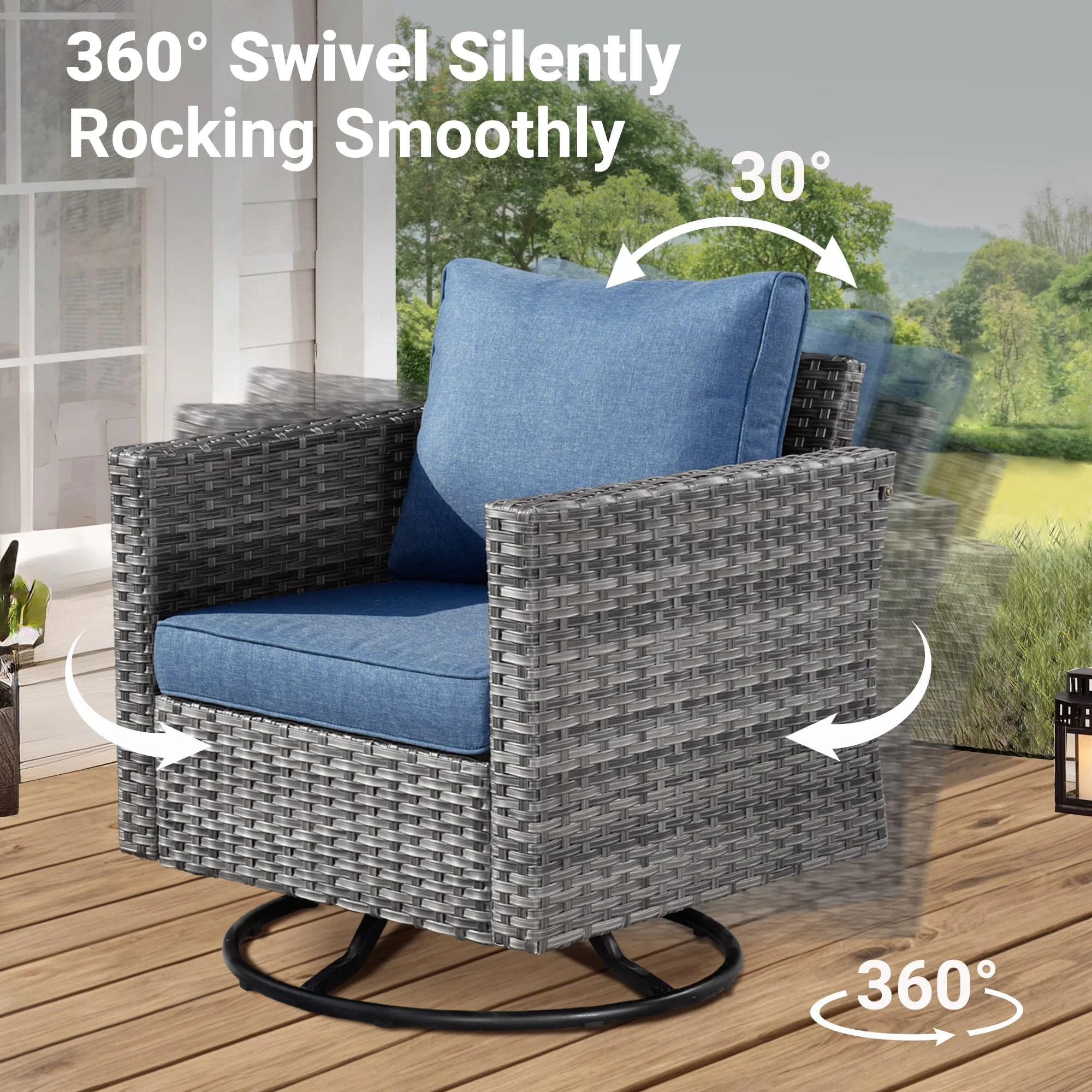 Ovios Patio Furniture Set 6-Piece with Swivel Rocking Chairs and Table