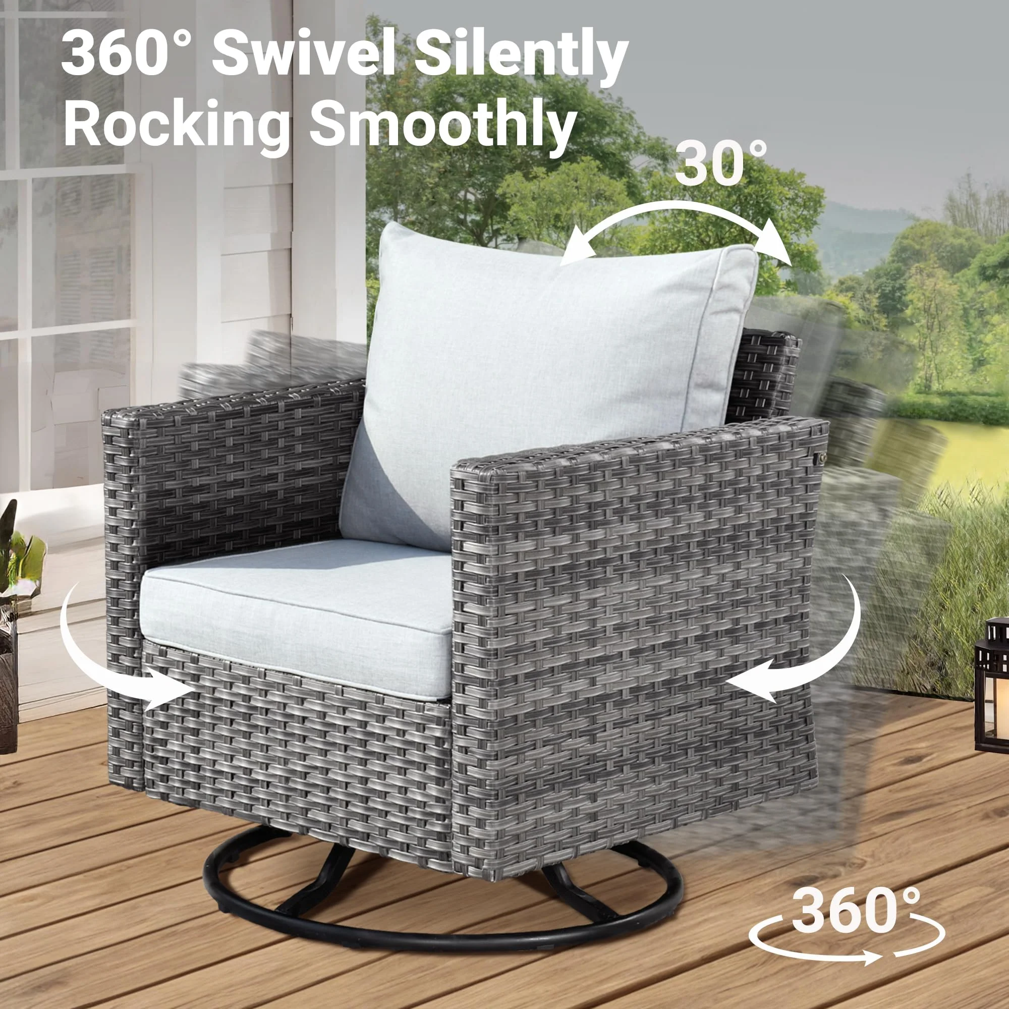 Ovios Patio Furniture Set 6-Piece with Swivel Rocking Chairs and Table