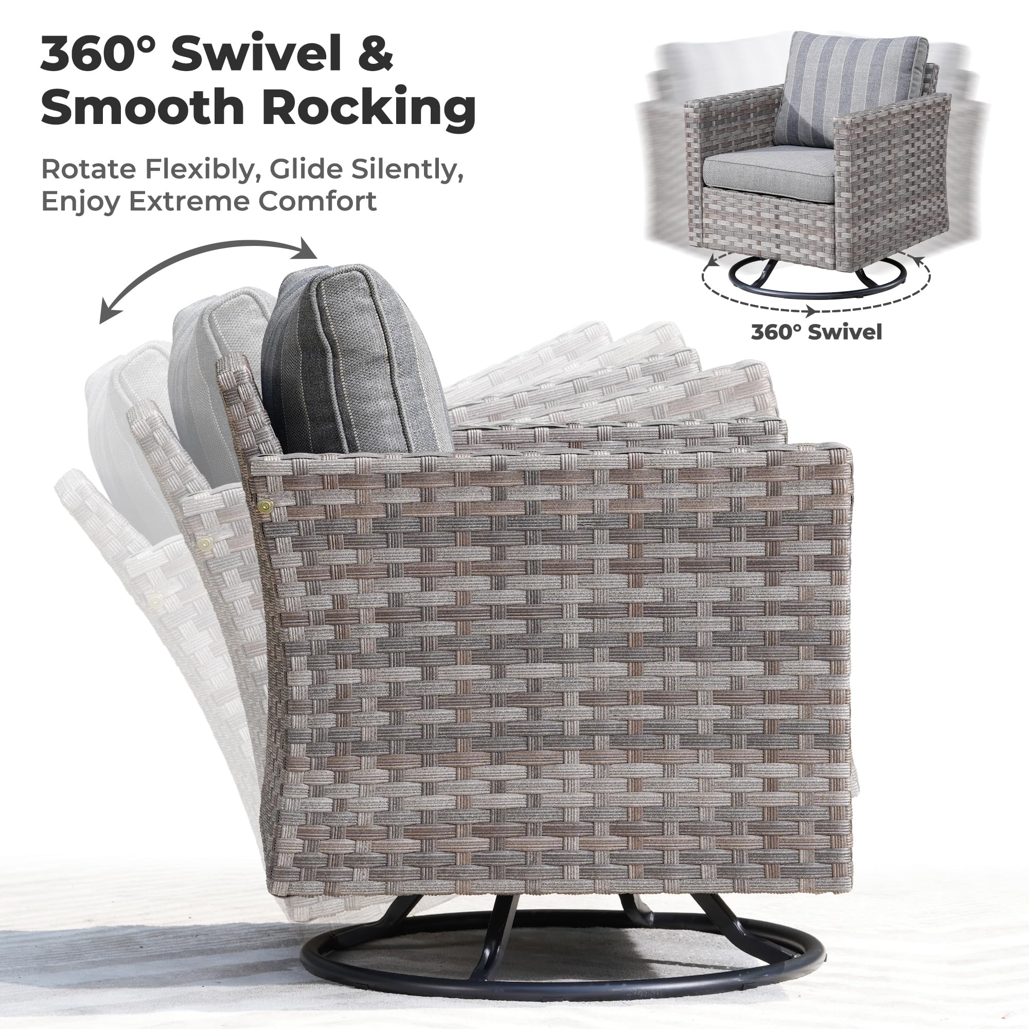 Ovios 9 Pieces Patio Furniture Set, Outdoor Sectional Sofa with Swivel Rocking Chair, 30
