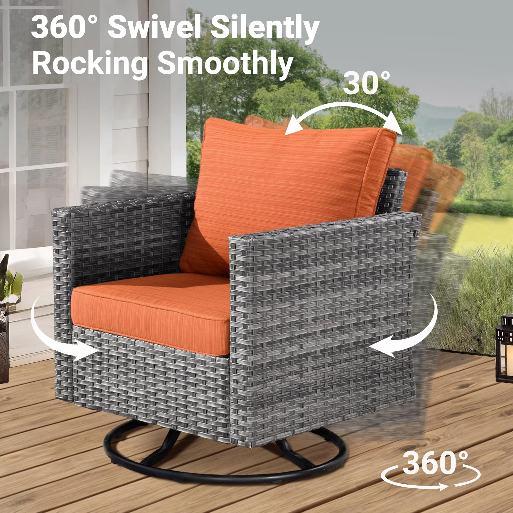 Ovios Patio Furniture Set 6-Piece with Swivel Rocking Chairs and Table
