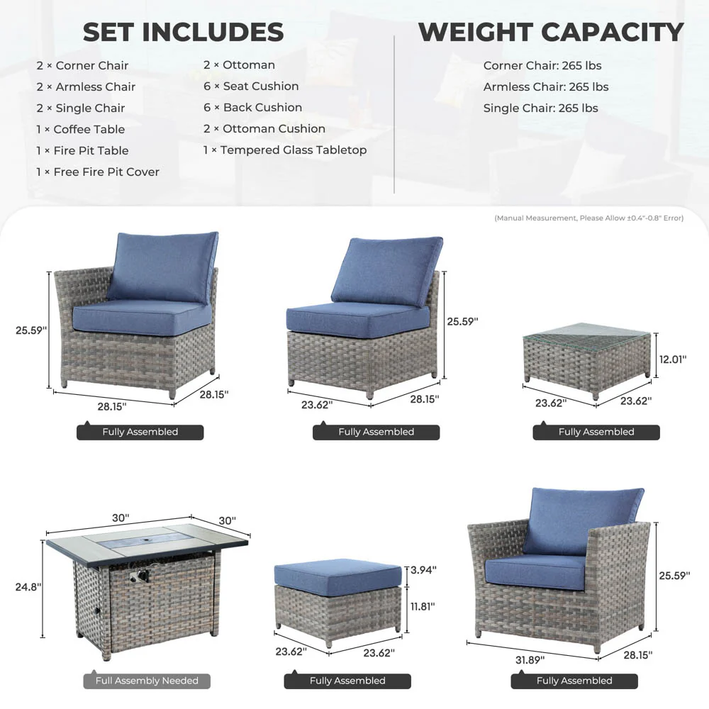 Ovios New Rimaru Series Patio Furniture Set 10-Piece include 42