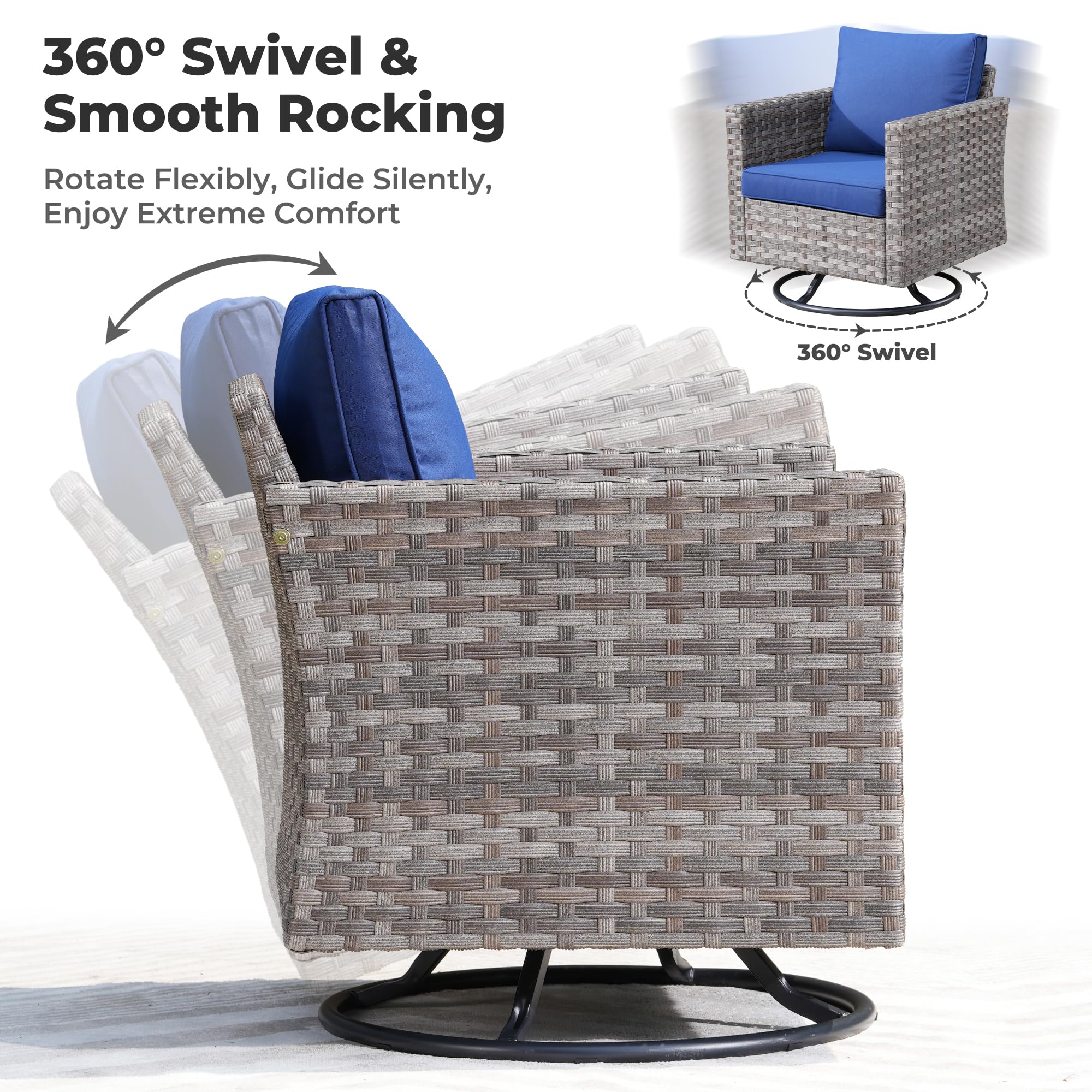 Ovios 9 Pieces Patio Furniture Set, Outdoor Sectional Sofa with Swivel Rocking Chair, 30